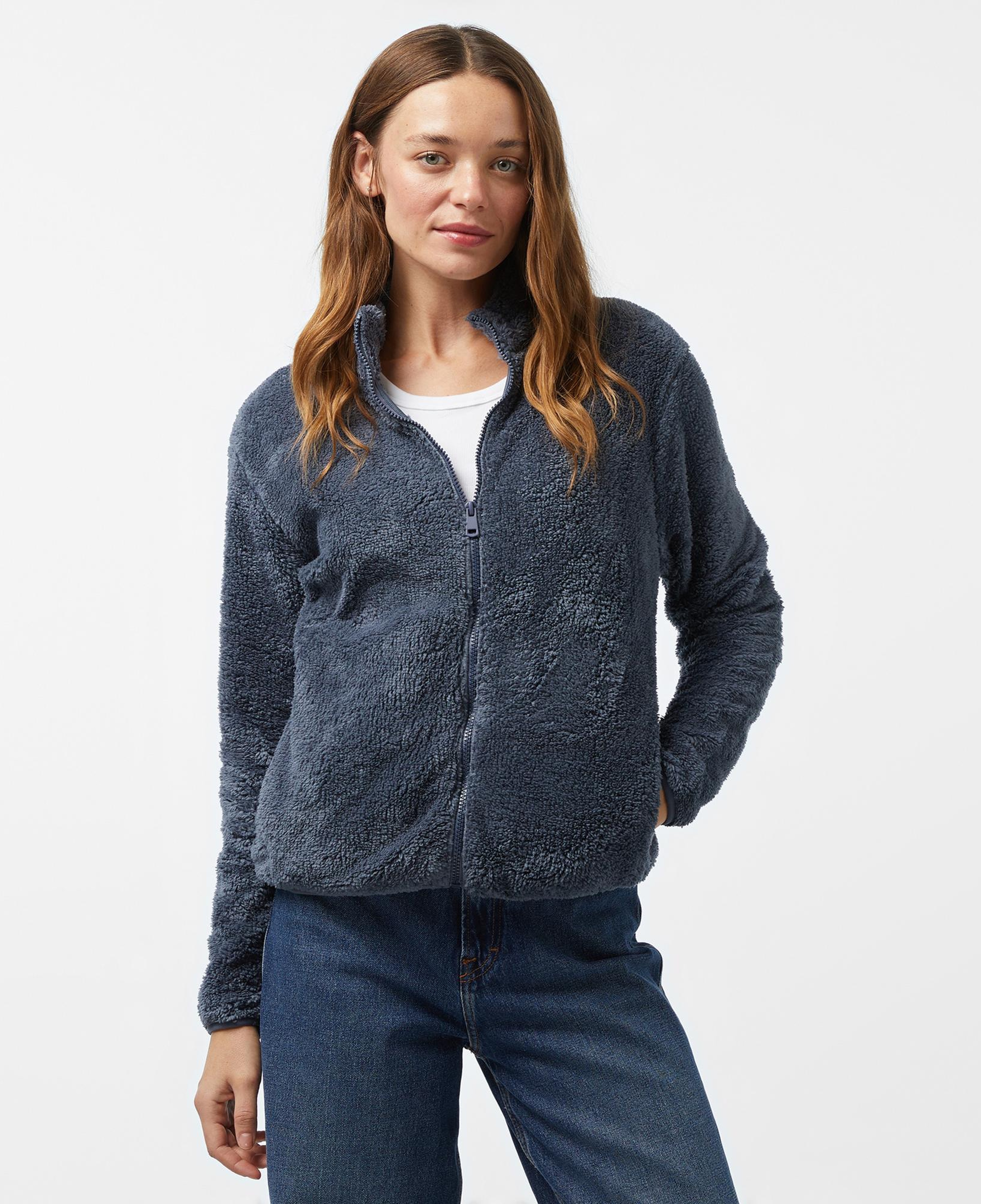 Nautica Kadın Mavi Regular Fit Fermuarlı Peluş Sweatshirt