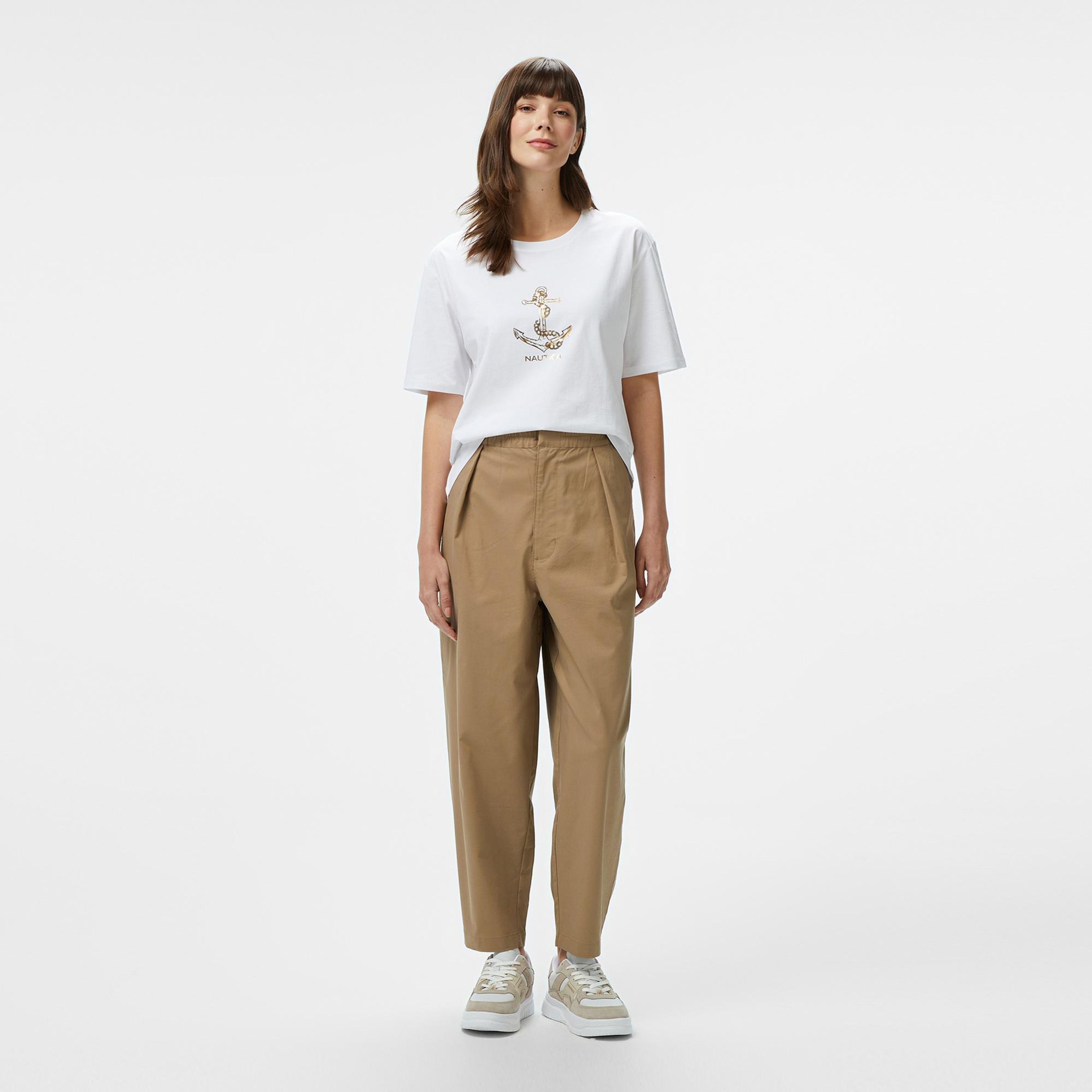 Nautica Kadın Beyaz Regular Fit Nakışlı T-Shirt