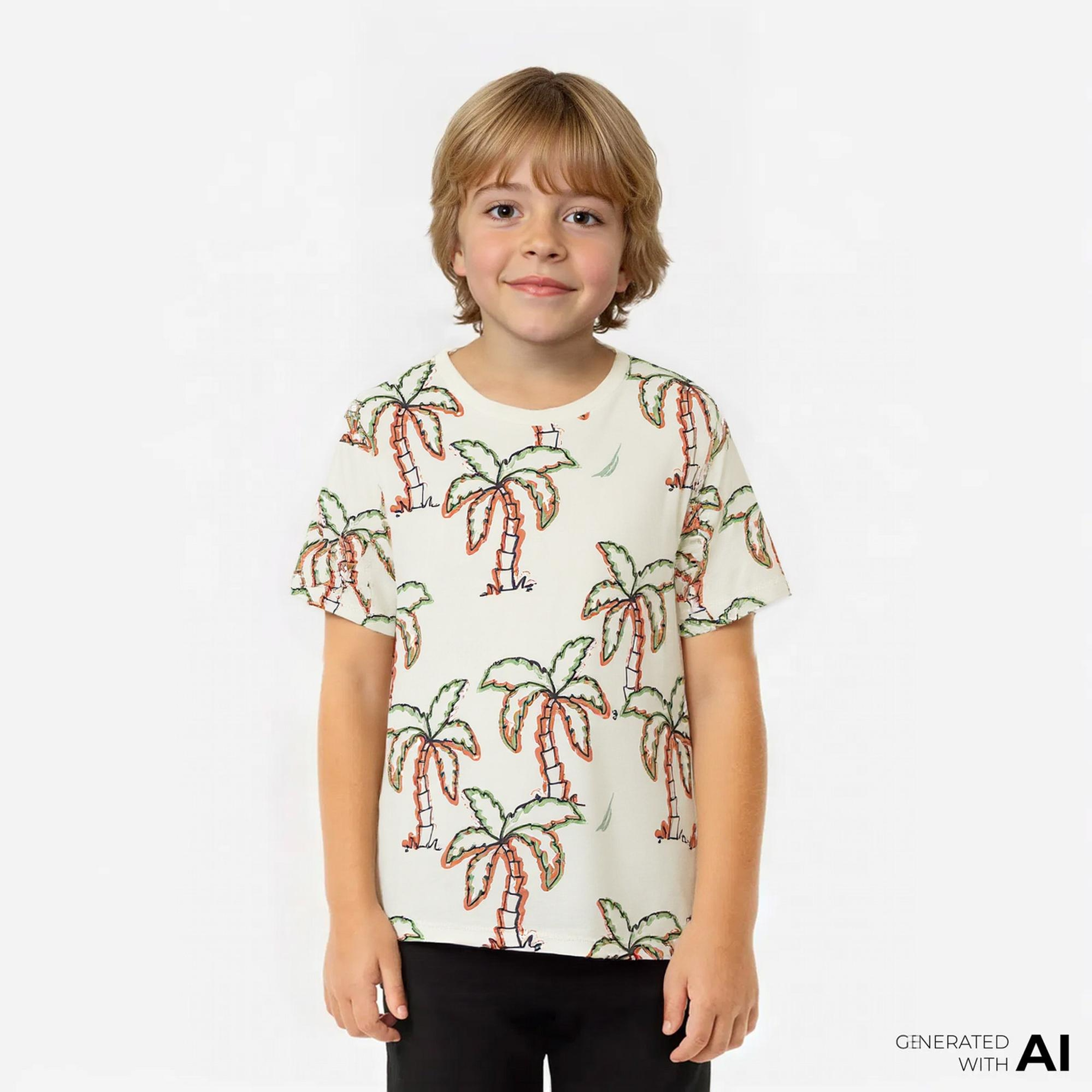 Nautica Erkek Çocuk Krem Rengi Regular Fit Baskılı T-Shirt