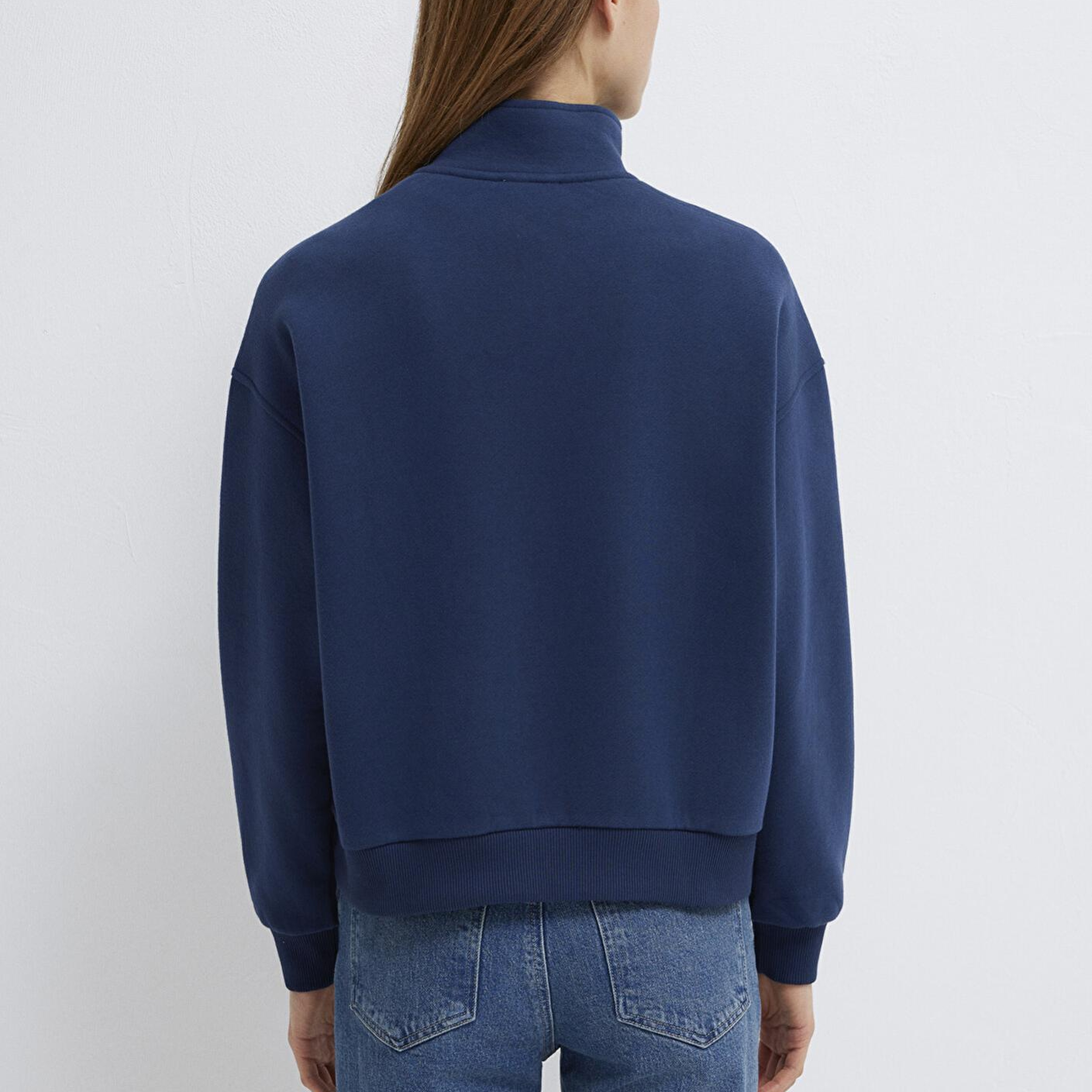 Mavi Mavi Logo Baskılı Yarı Fermuarlı Lacivert Sweatshirt 1S10373-70488