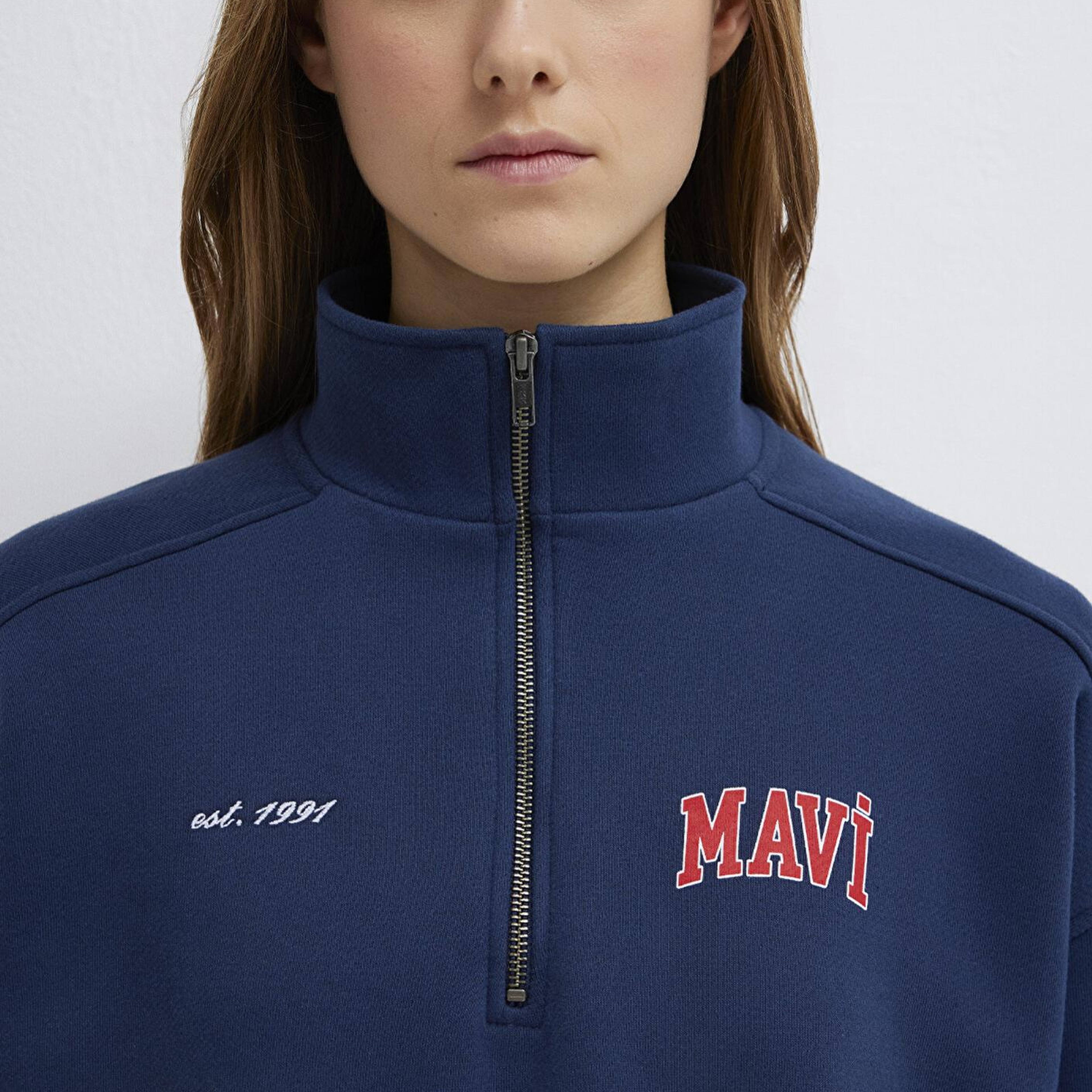 Mavi Mavi Logo Baskılı Yarı Fermuarlı Lacivert Sweatshirt 1S10373-70488