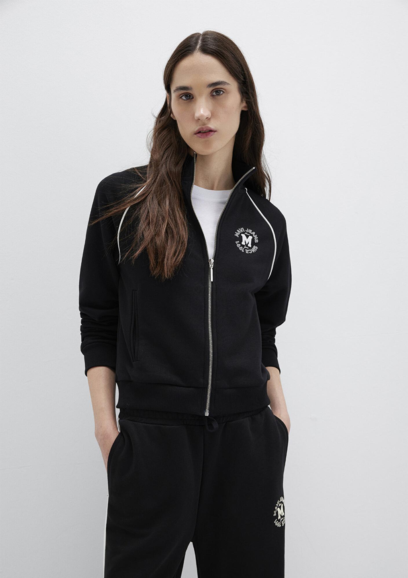 Mavi Biye Detaylı Fermuarlı Siyah Sweatshirt 1S10365-900