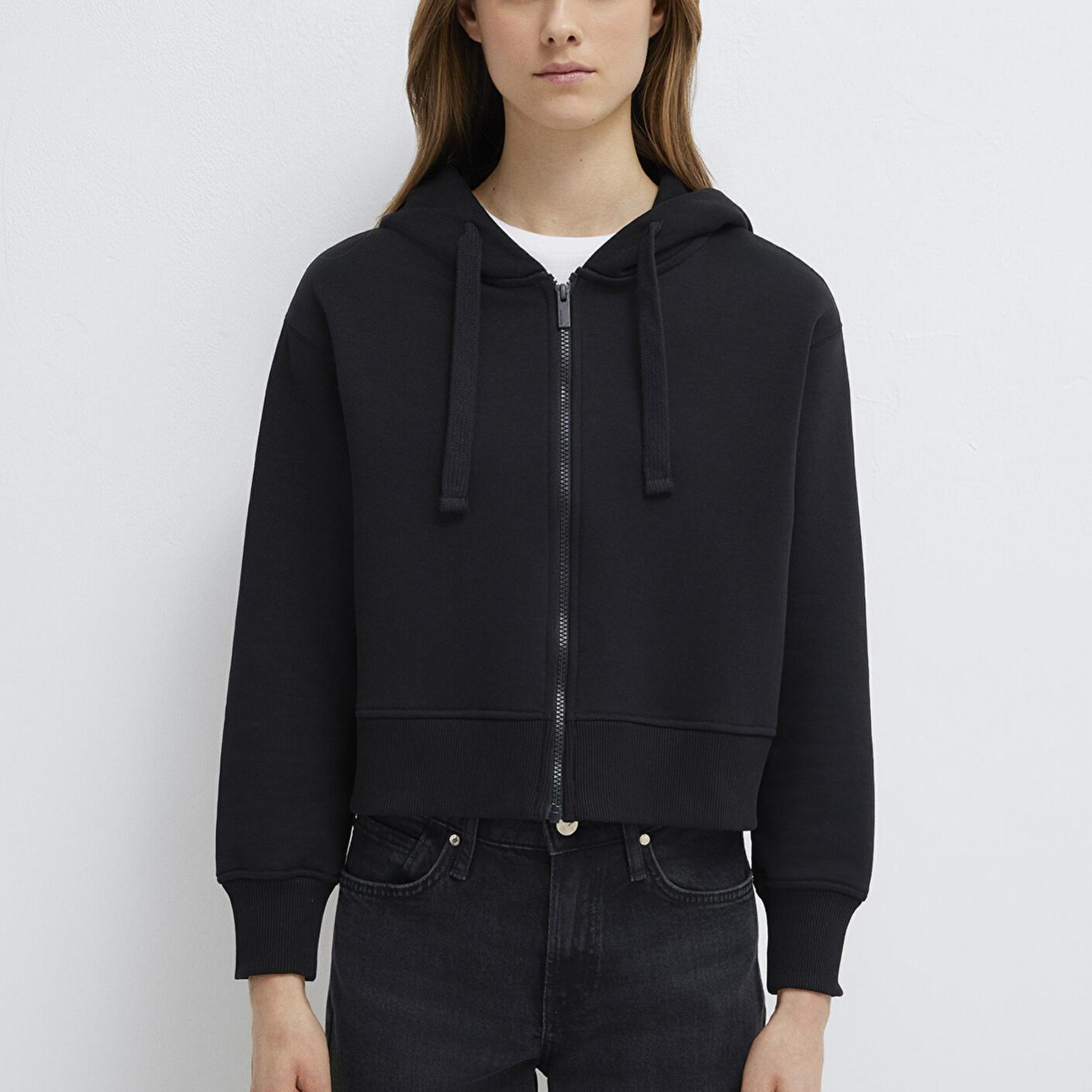 Mavi Kapüşonlu Siyah Basic Crop Sweatshirt 1S10388-900