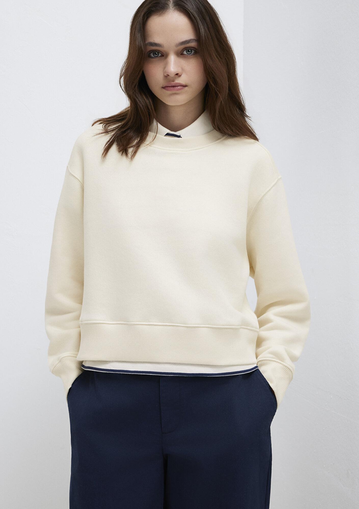Mavi Bisiklet Yaka Ekru Sweatshirt 1S10387-70049