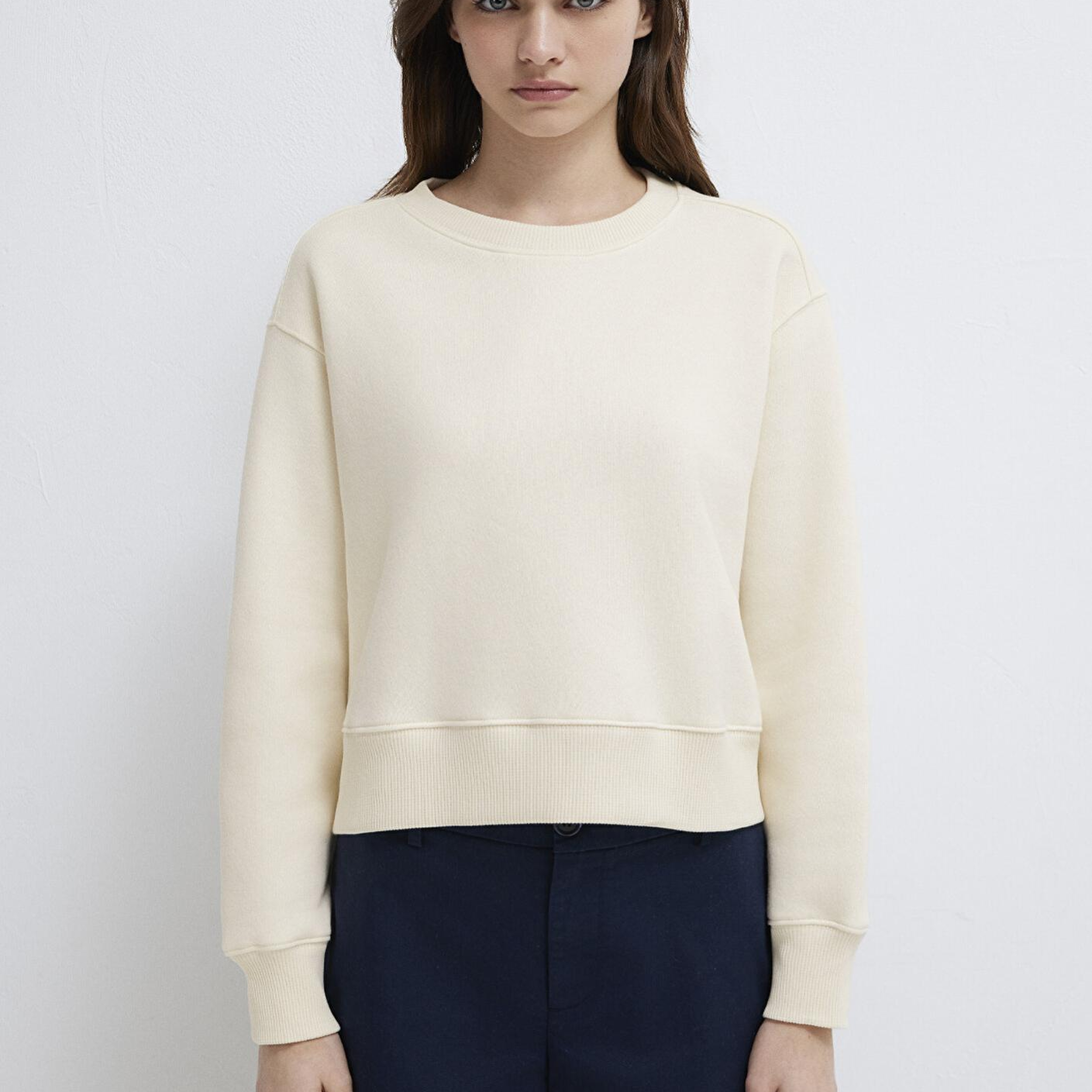 Mavi Bisiklet Yaka Ekru Sweatshirt 1S10387-70049