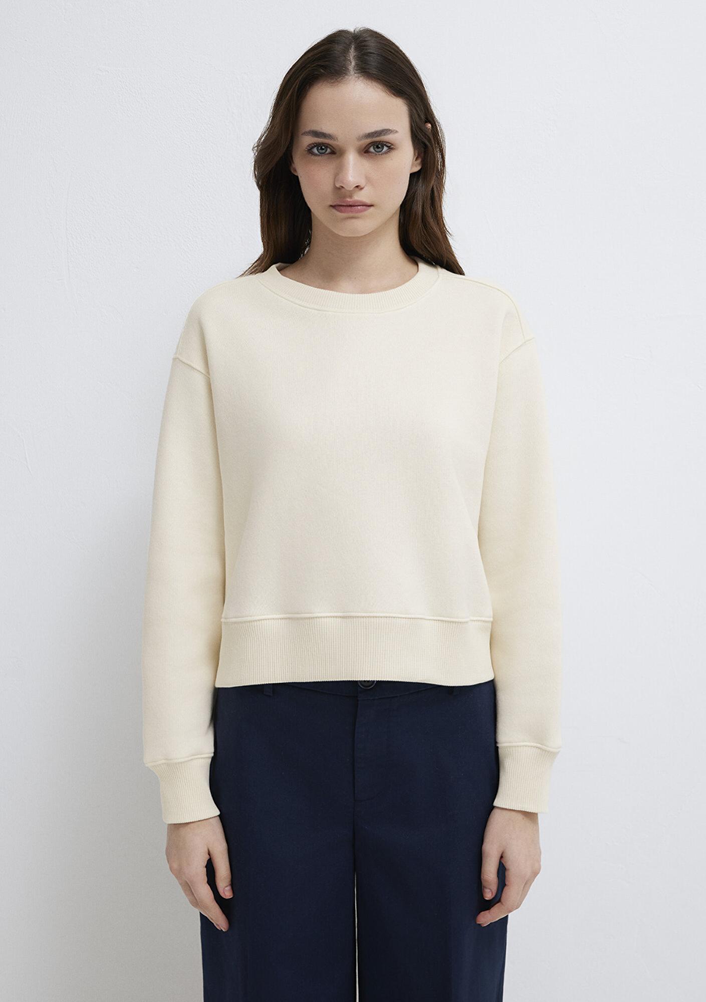 Mavi Bisiklet Yaka Ekru Sweatshirt 1S10387-70049