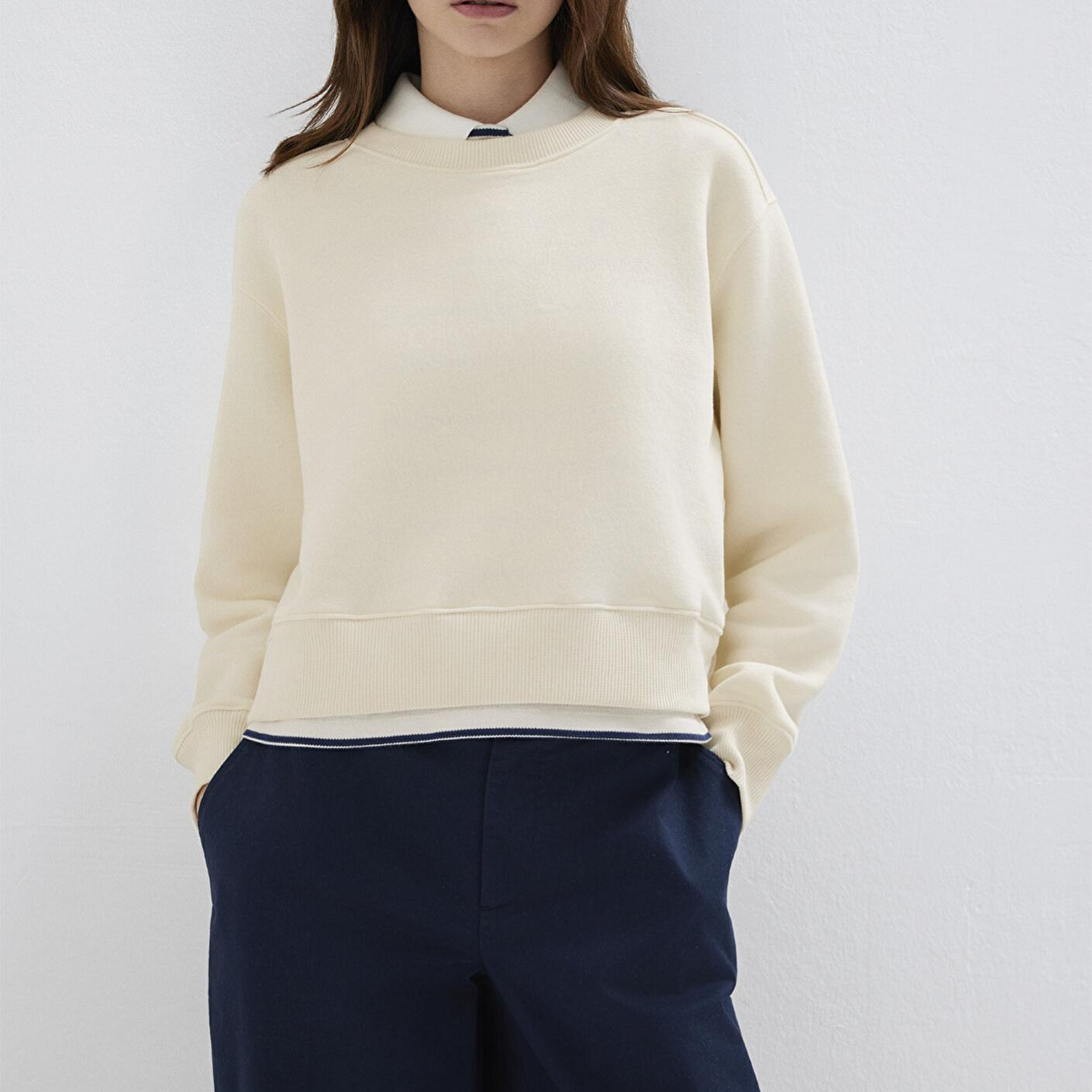 Mavi Bisiklet Yaka Ekru Sweatshirt 1S10387-70049