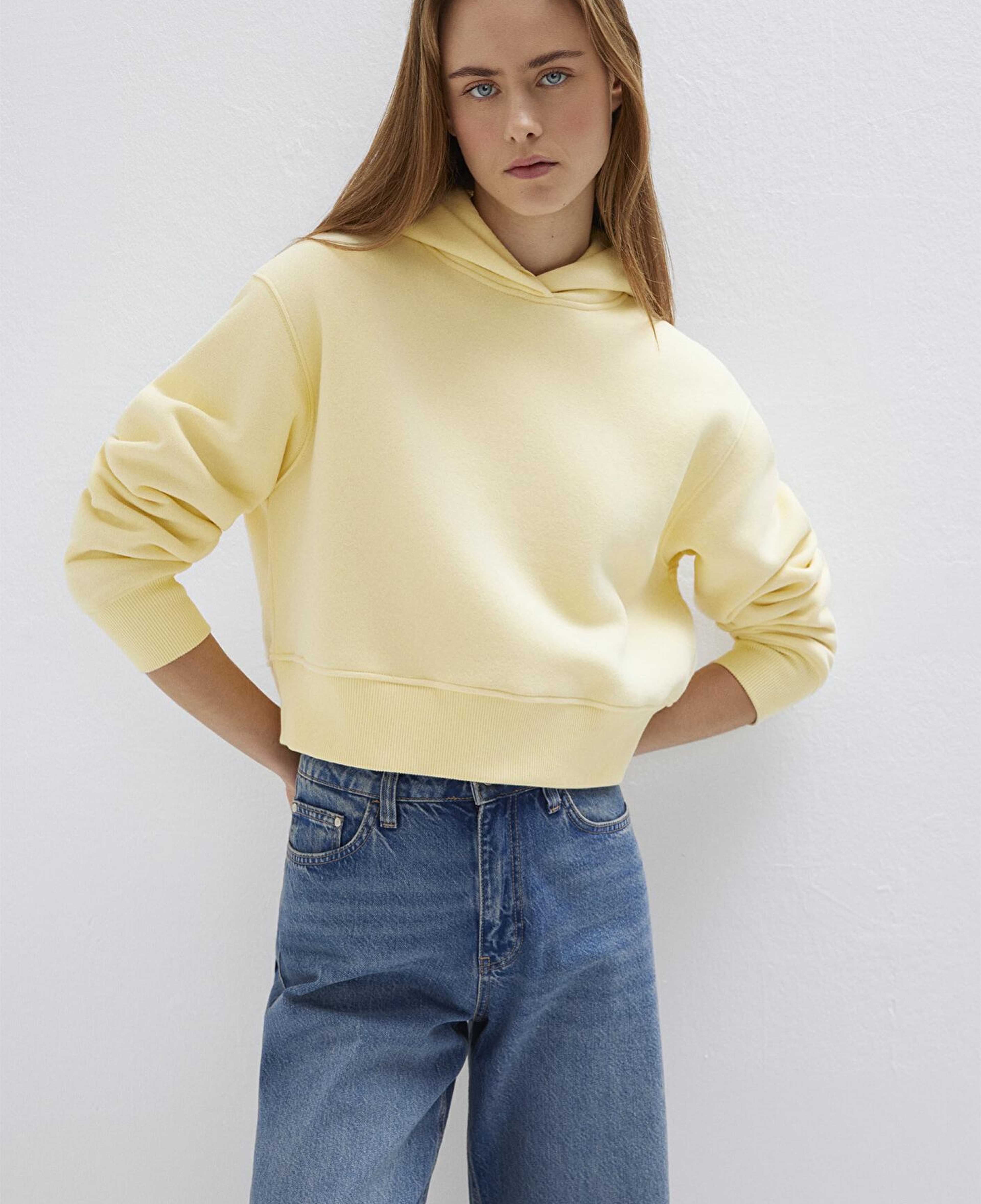 Mavi Kapüşonlu Sarı Sweatshirt 1S10386-71187