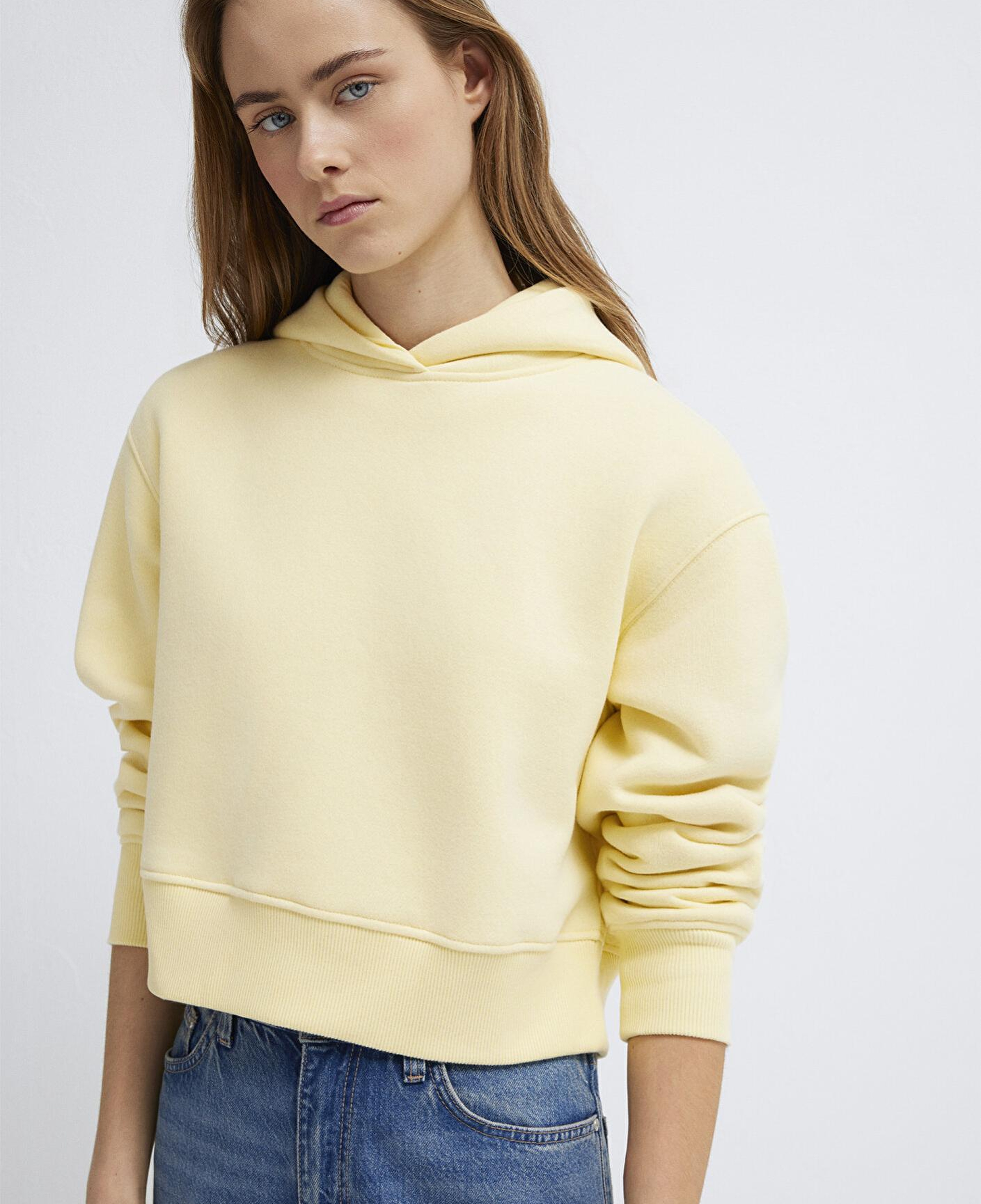 Mavi Kapüşonlu Sarı Sweatshirt 1S10386-71187