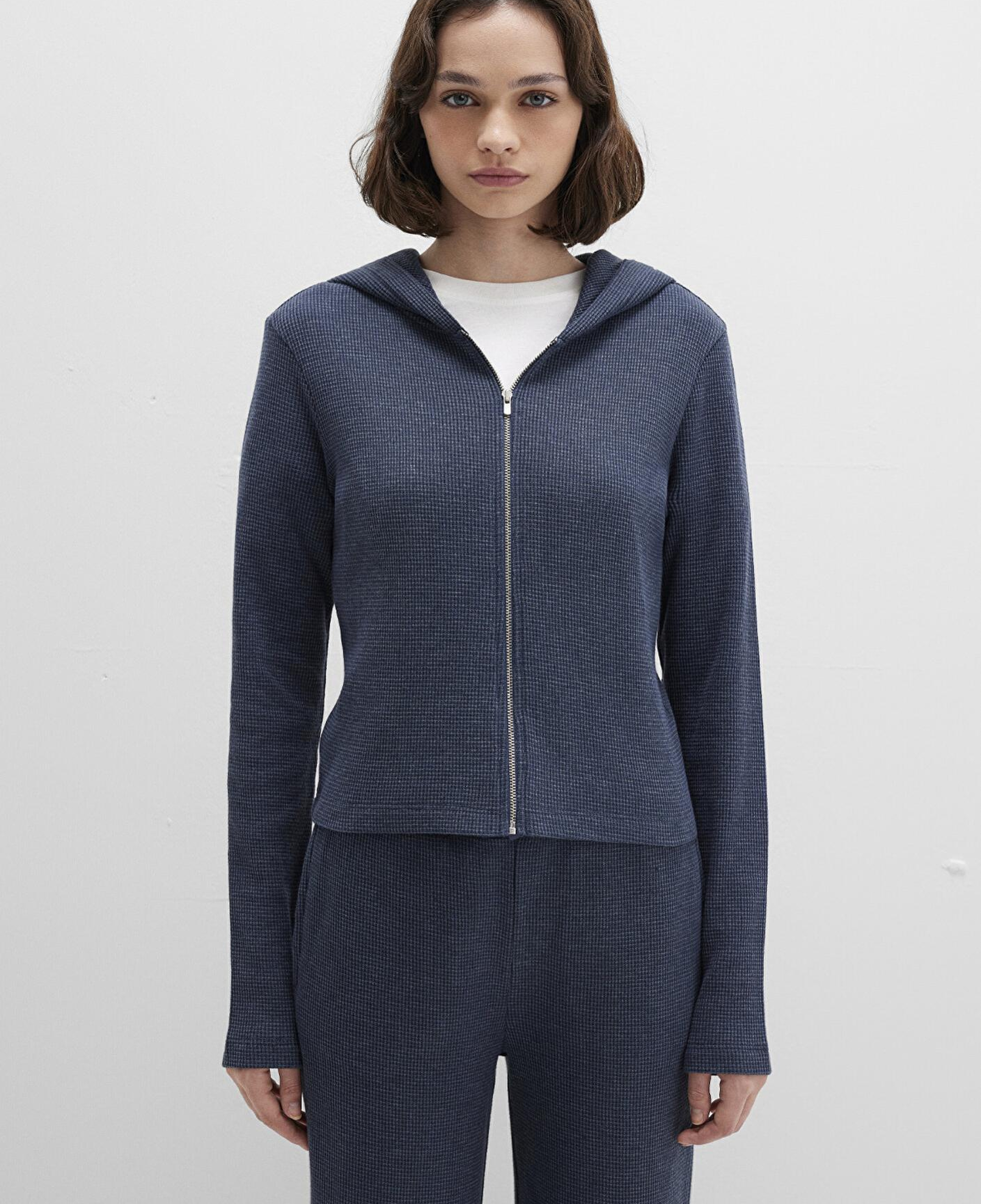 Mavi Fermuarlı Dokulu Lacivert Sweatshirt 1613383-32184