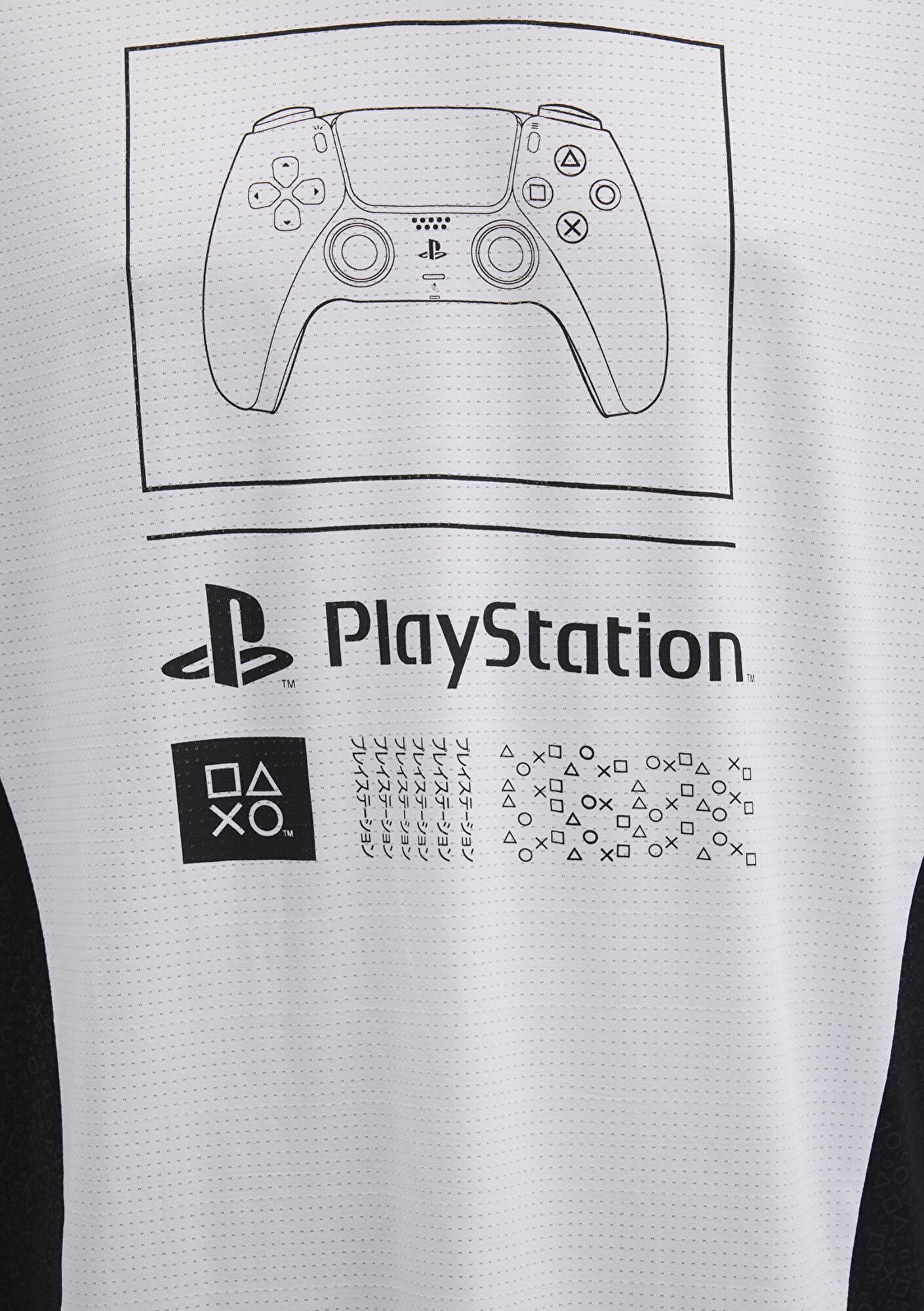 Mavi PlayStation Baskılı Beyaz Forma Tişört Oversize / Geniş Kesim 0612938-620