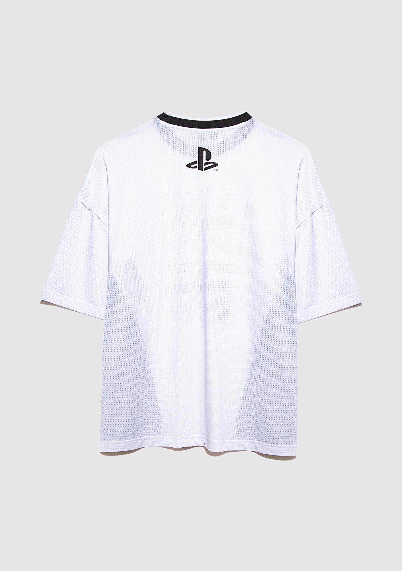 Mavi PlayStation Baskılı Beyaz Forma Tişört Oversize / Geniş Kesim 0612938-620