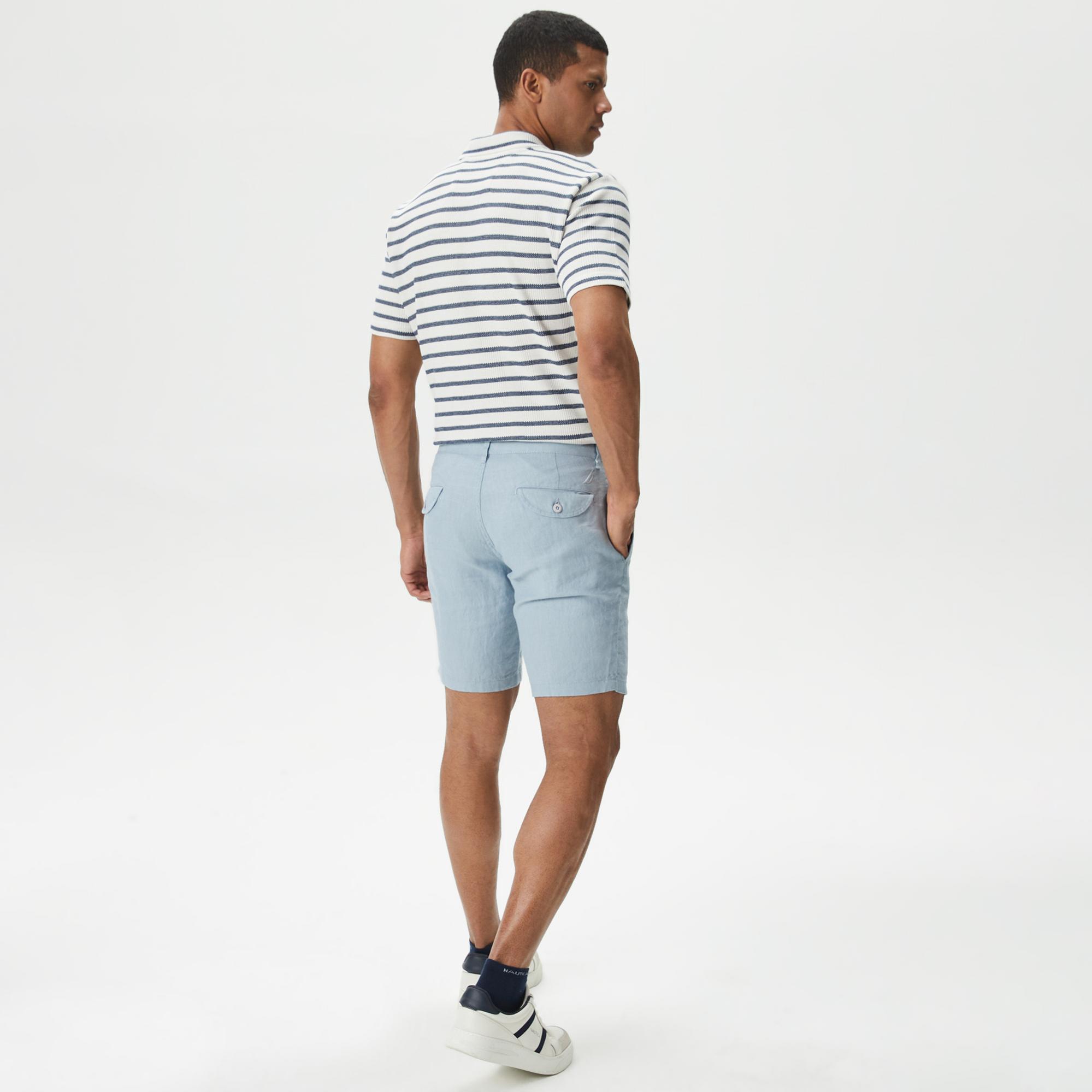 Nautica Erkek Mavi Slim Fit Keten Şort