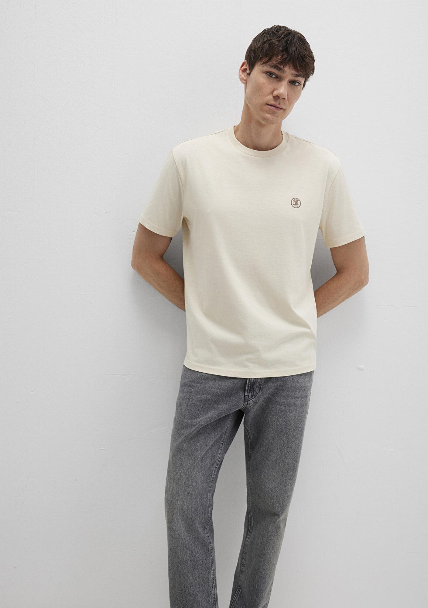 Mavi Mavi Logo İşlemeli Bej Basic Tişört Loose Fit / Bol Rahat Kesim 067074-70072