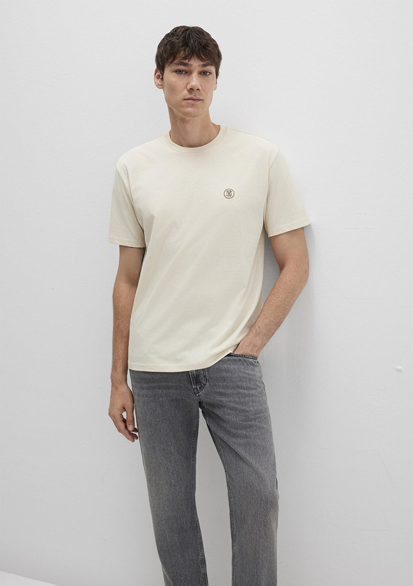 Mavi Mavi Logo İşlemeli Bej Basic Tişört Loose Fit / Bol Rahat Kesim 067074-70072