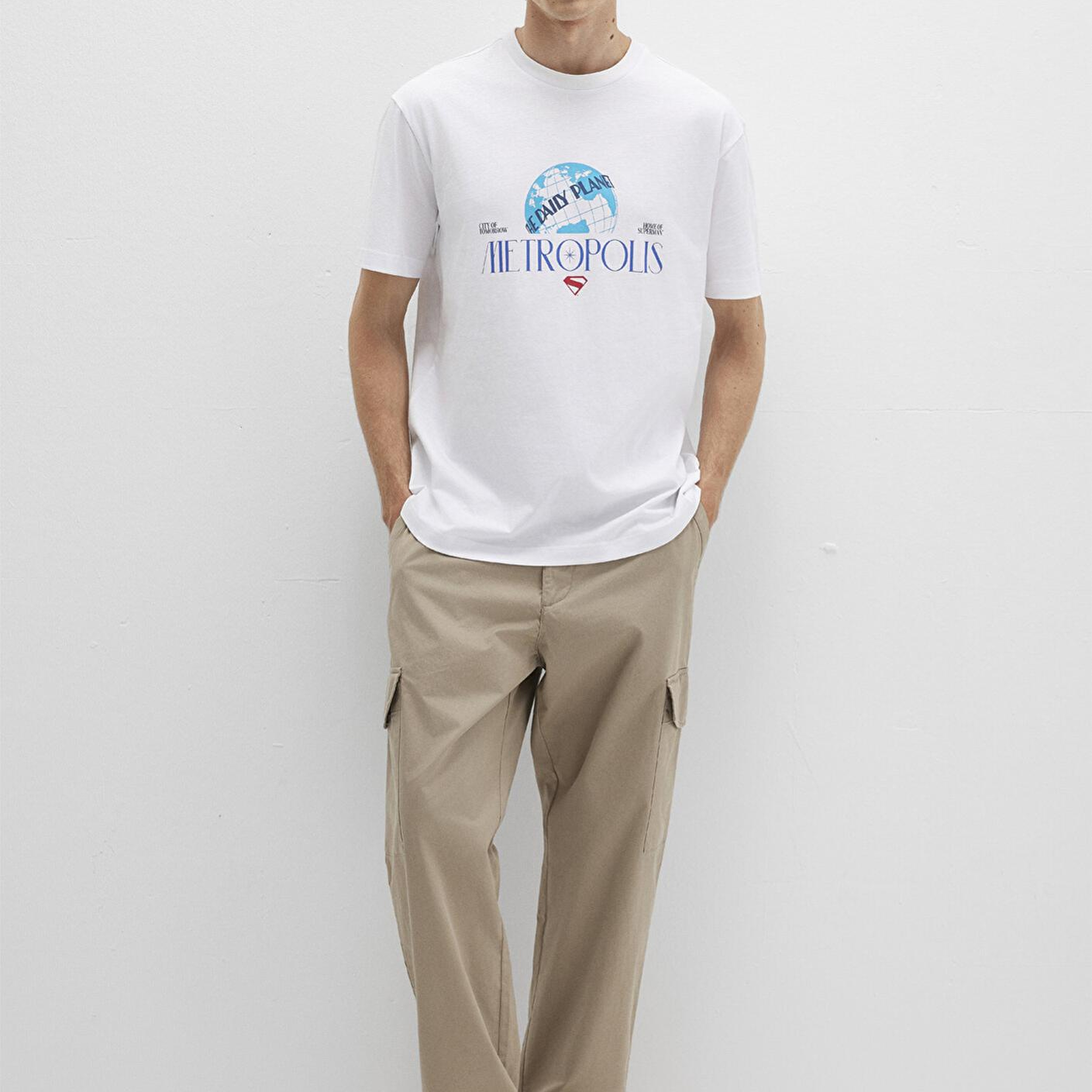 Mavi Superman Baskılı Beyaz Tişört Loose Fit / Bol Rahat Kesim 0612918-620