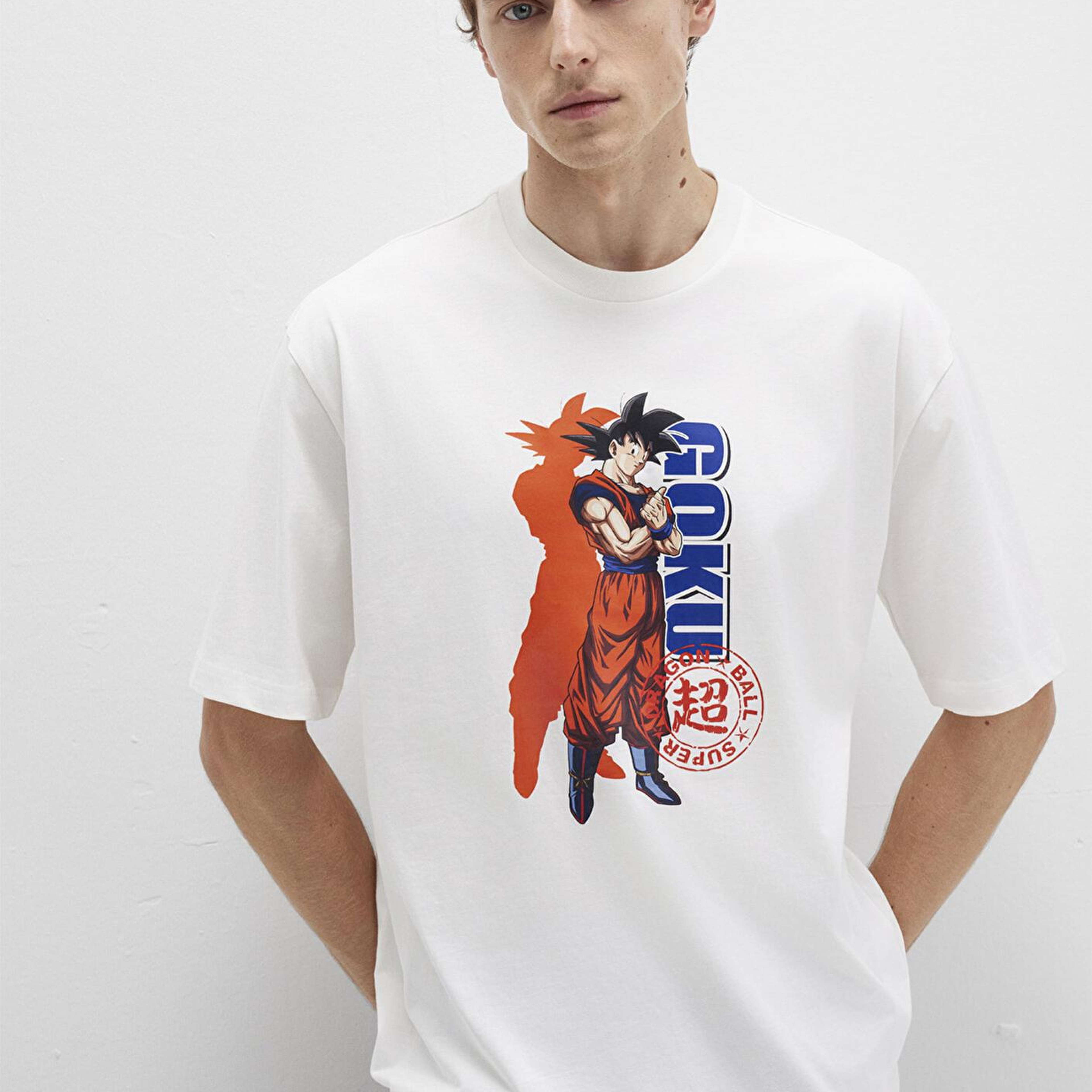 Mavi Dragon Ball Baskılı Beyaz Tişört Relaxed Fit / Rahat Kesim 0612927-70057