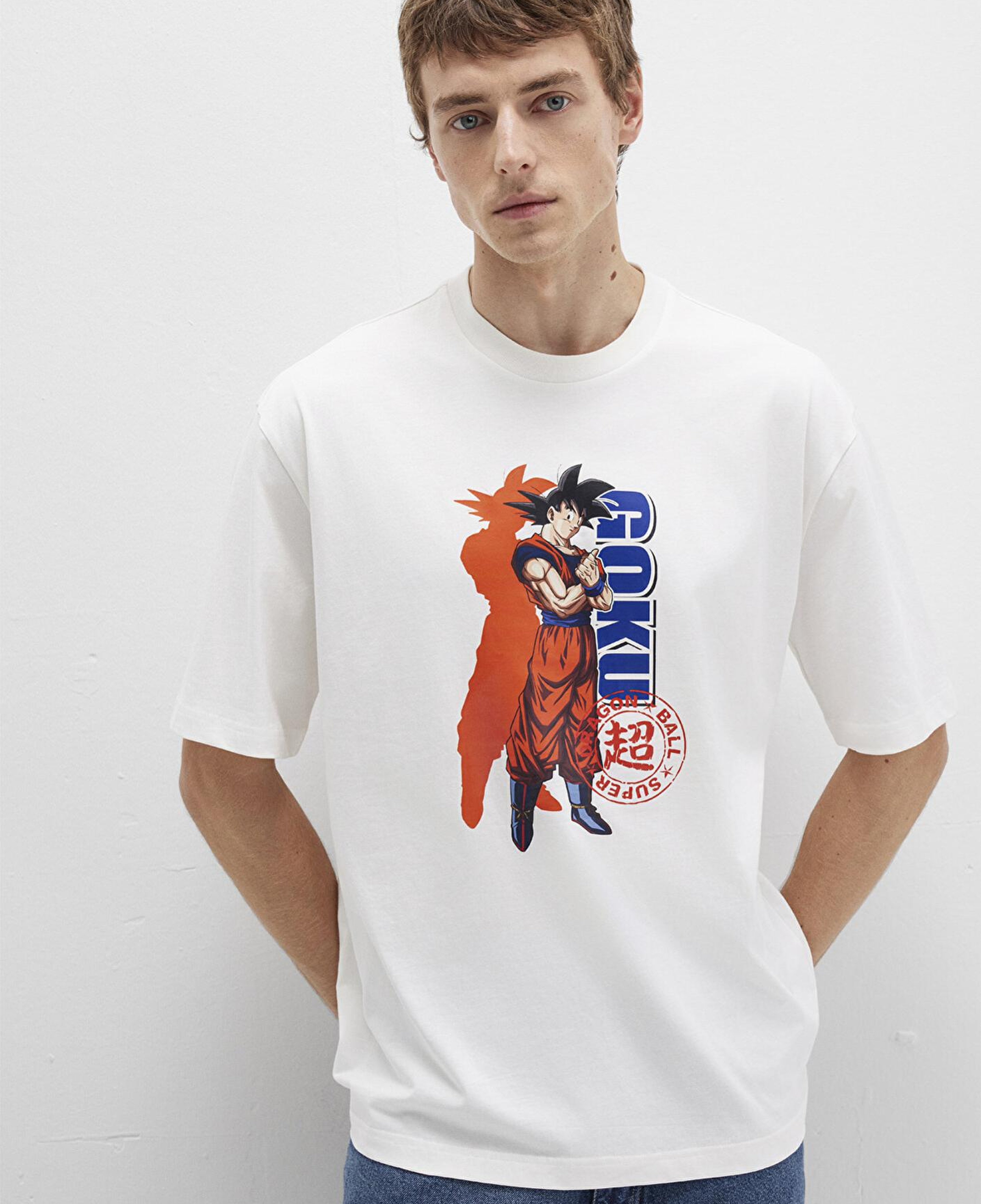 Mavi Dragon Ball Baskılı Beyaz Tişört Relaxed Fit / Rahat Kesim 0612927-70057