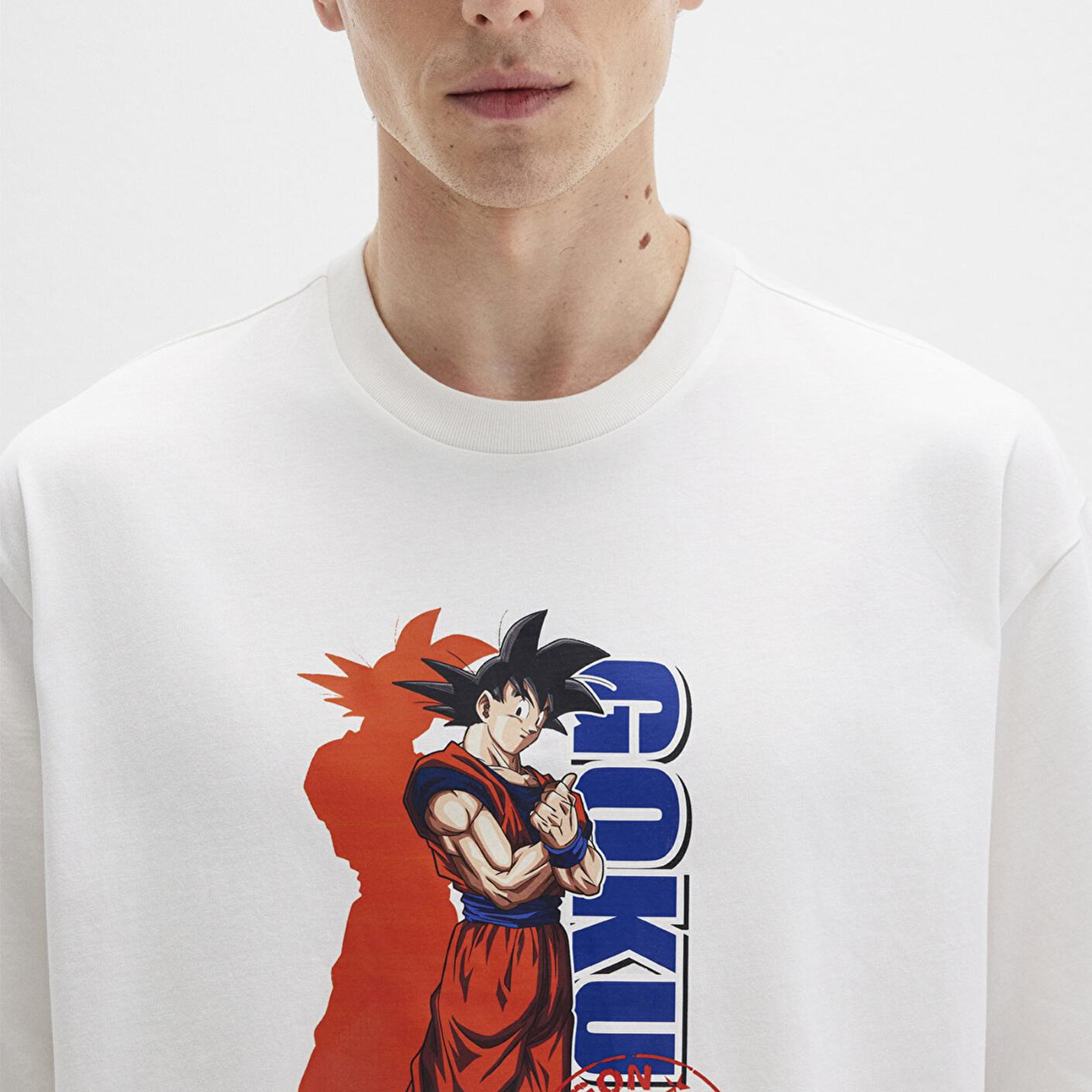 Mavi Dragon Ball Baskılı Beyaz Tişört Relaxed Fit / Rahat Kesim 0612927-70057