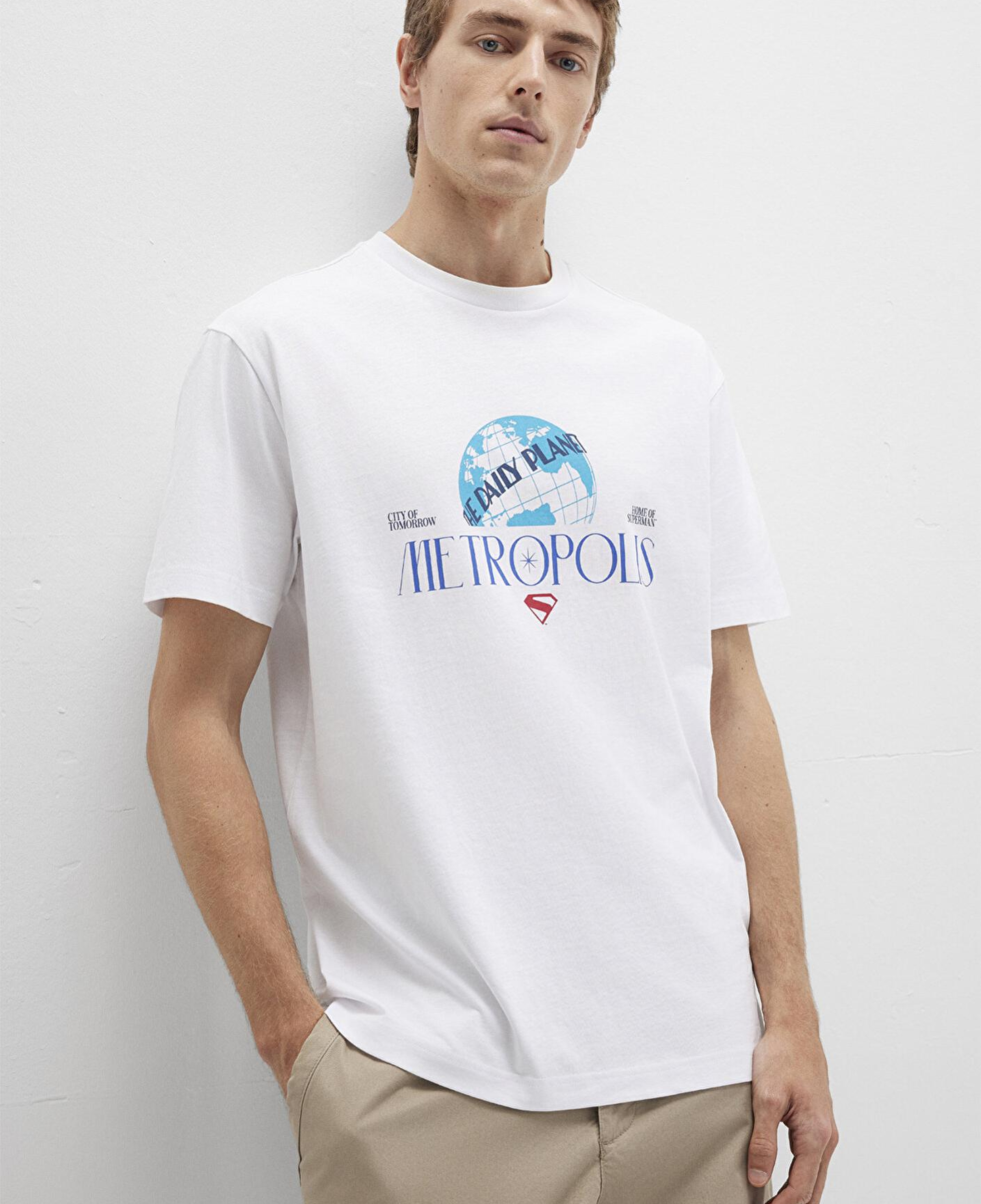 Mavi Superman Baskılı Beyaz Tişört Loose Fit / Bol Rahat Kesim 0612918-620