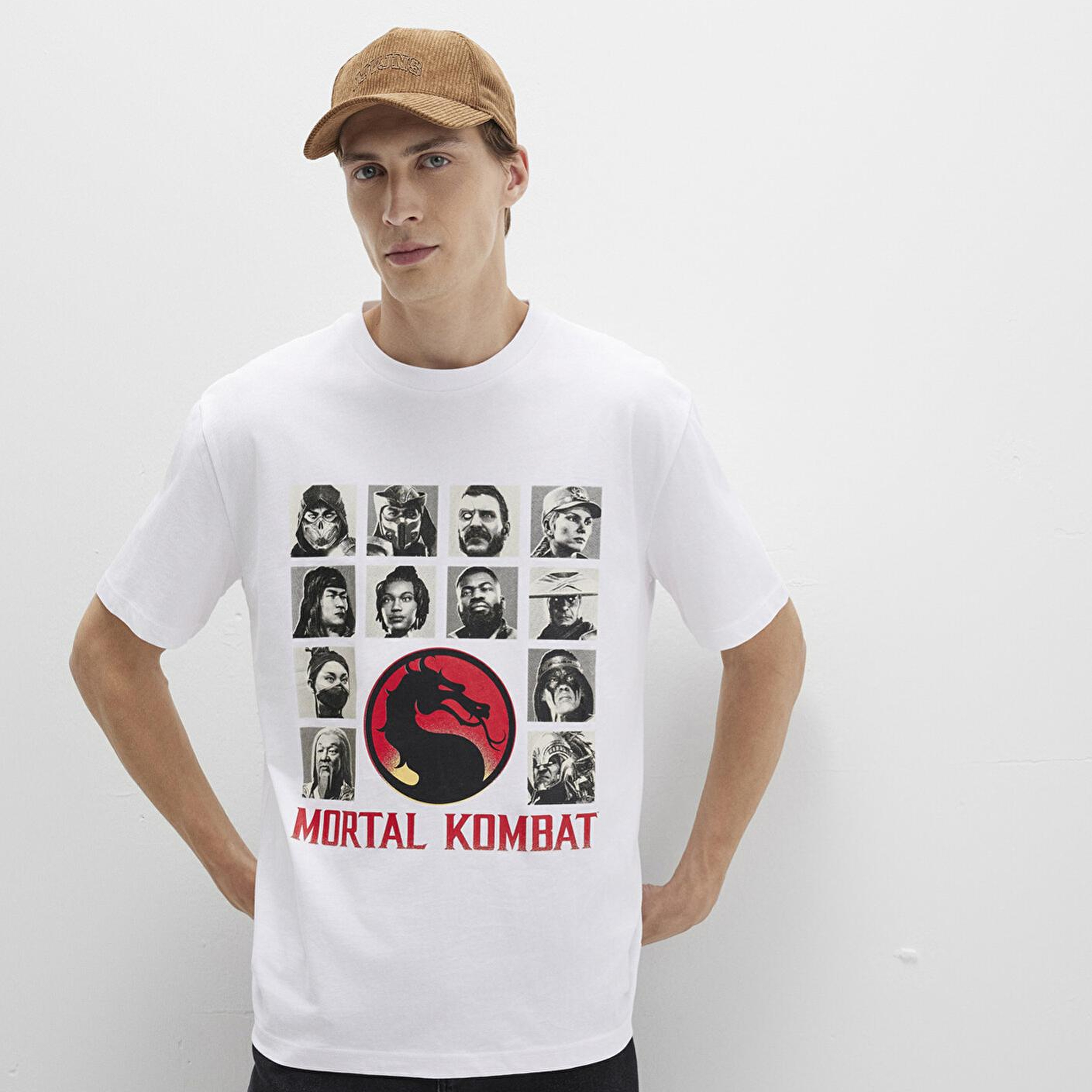 Mavi Mortal Kombat Baskılı Beyaz Tişört Loose Fit / Bol Rahat Kesim 0612921-620