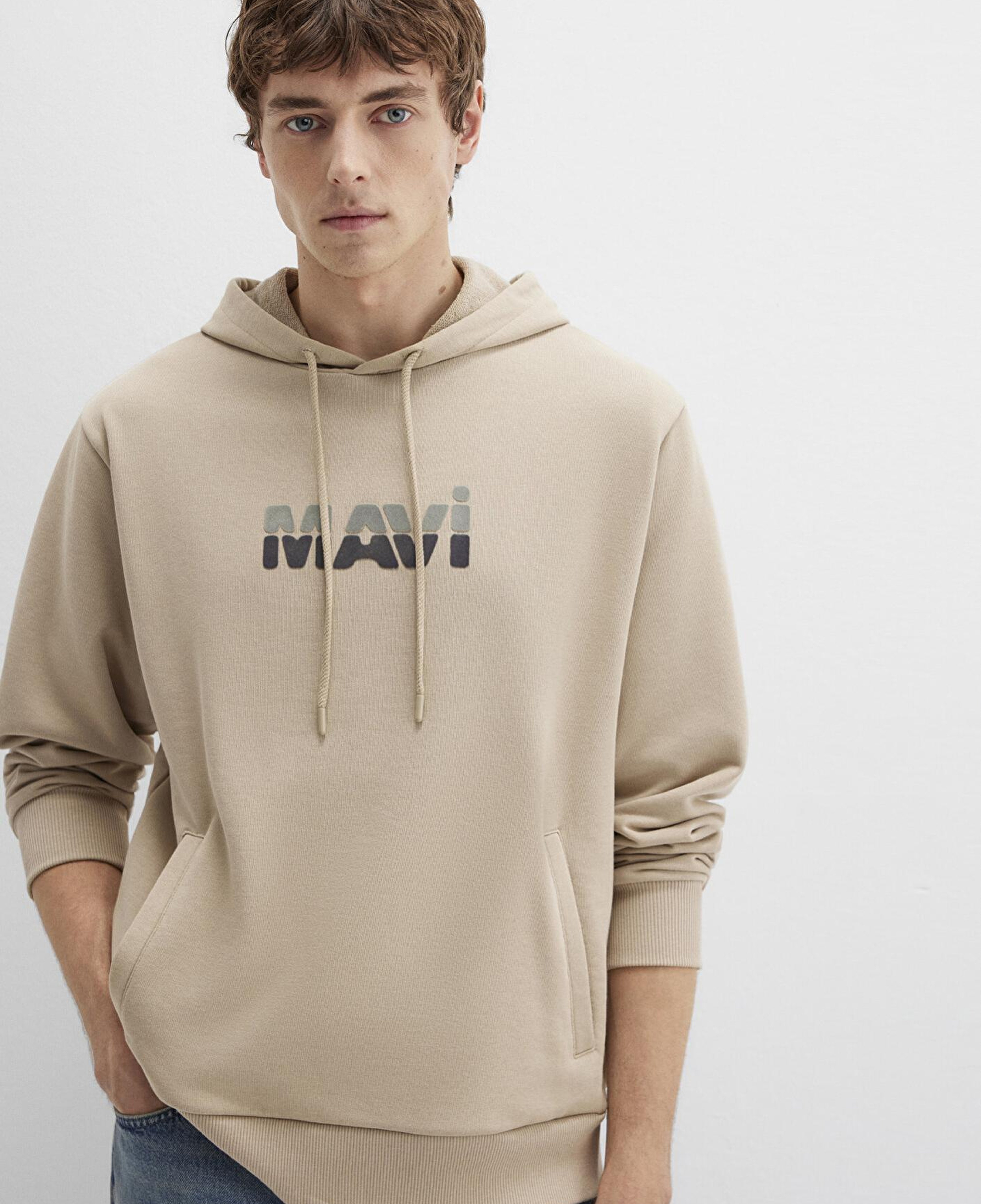 Mavi Mavi Logo Baskılı Bej Sweatshirt 0S10395-70004