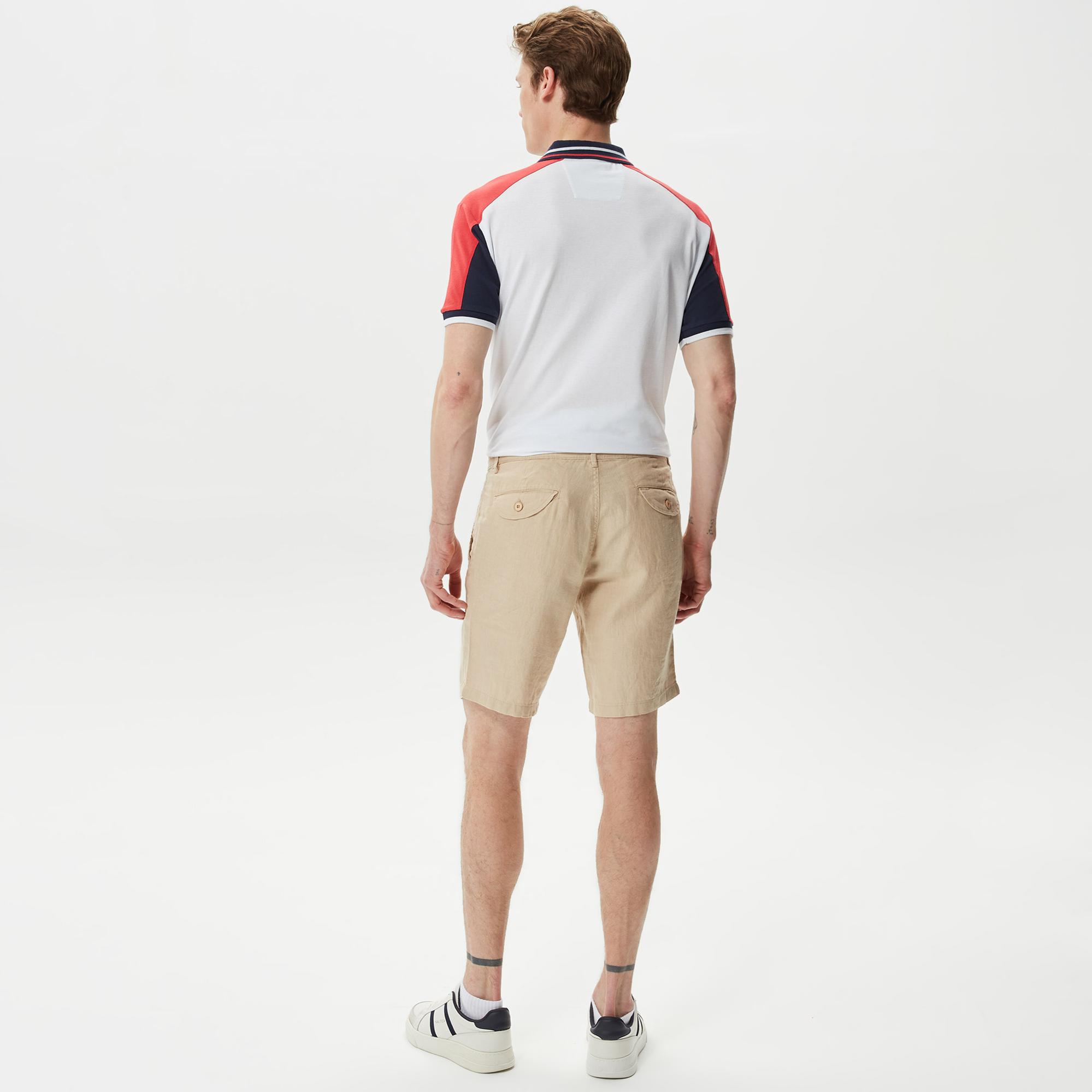 Nautica Erkek Krem Rengi Keten Bermuda