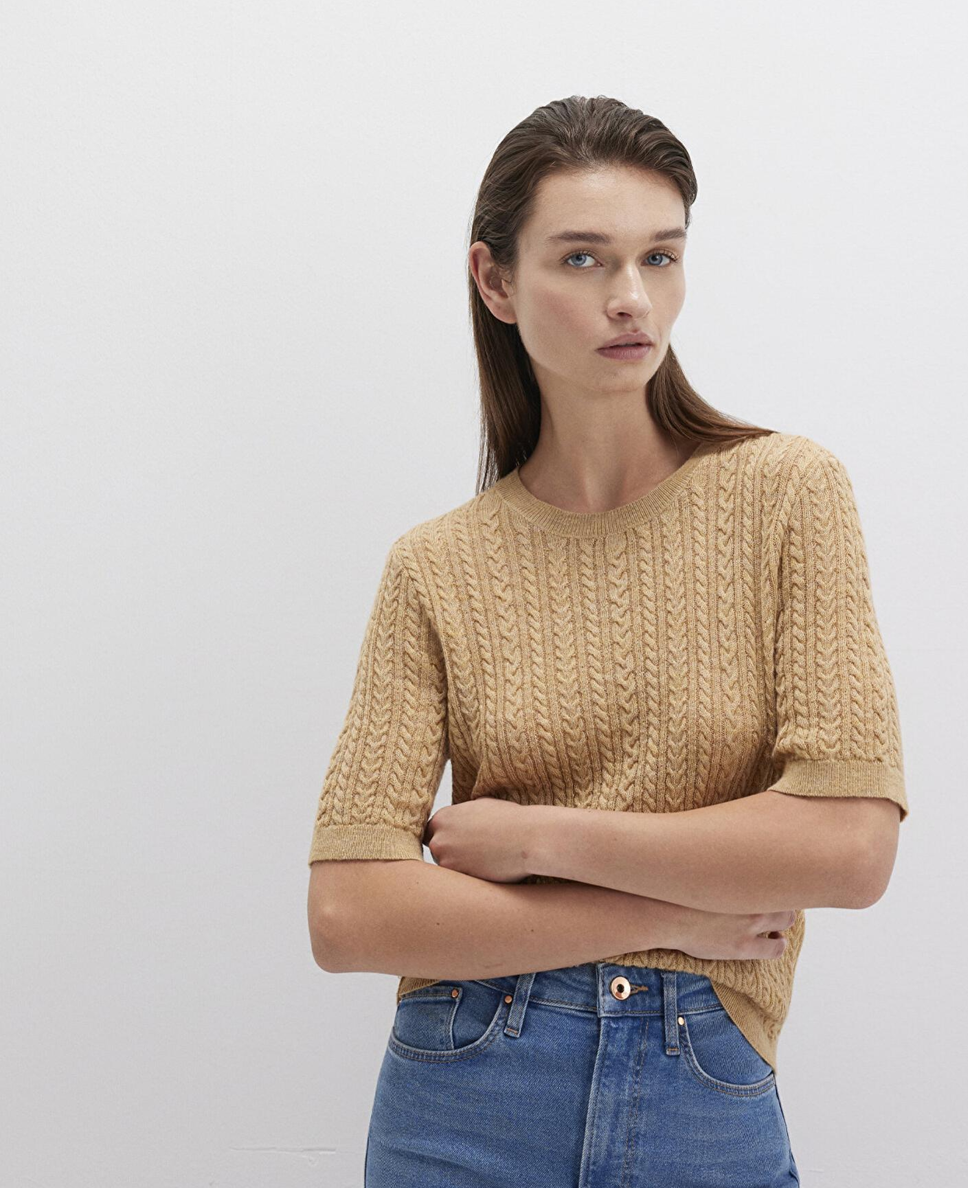 Mavi Kısa Kollu Sarı Kazak Slim Fit / Dar Kesim 1710702-90659