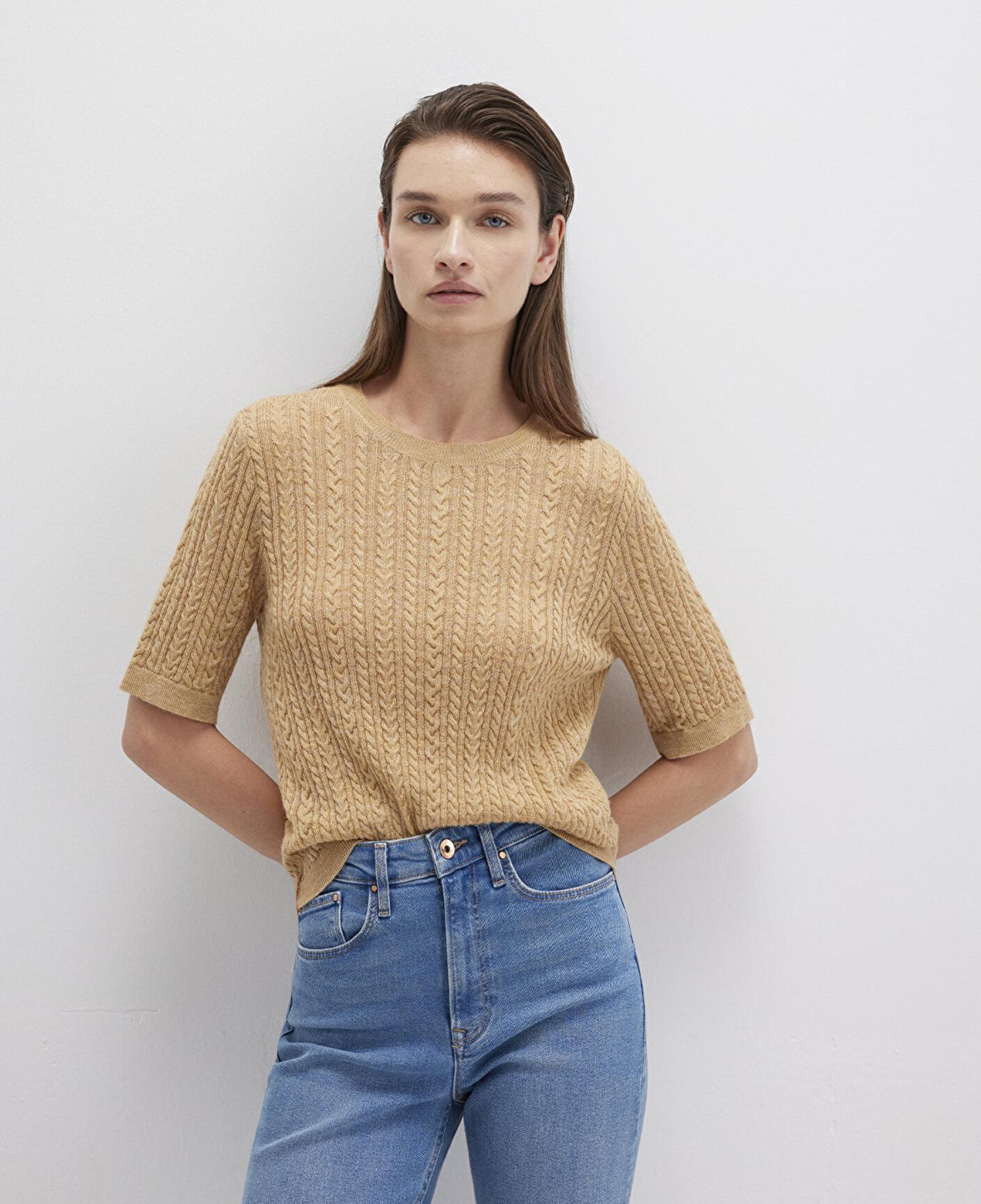 Mavi Kısa Kollu Sarı Kazak Slim Fit / Dar Kesim 1710702-90659