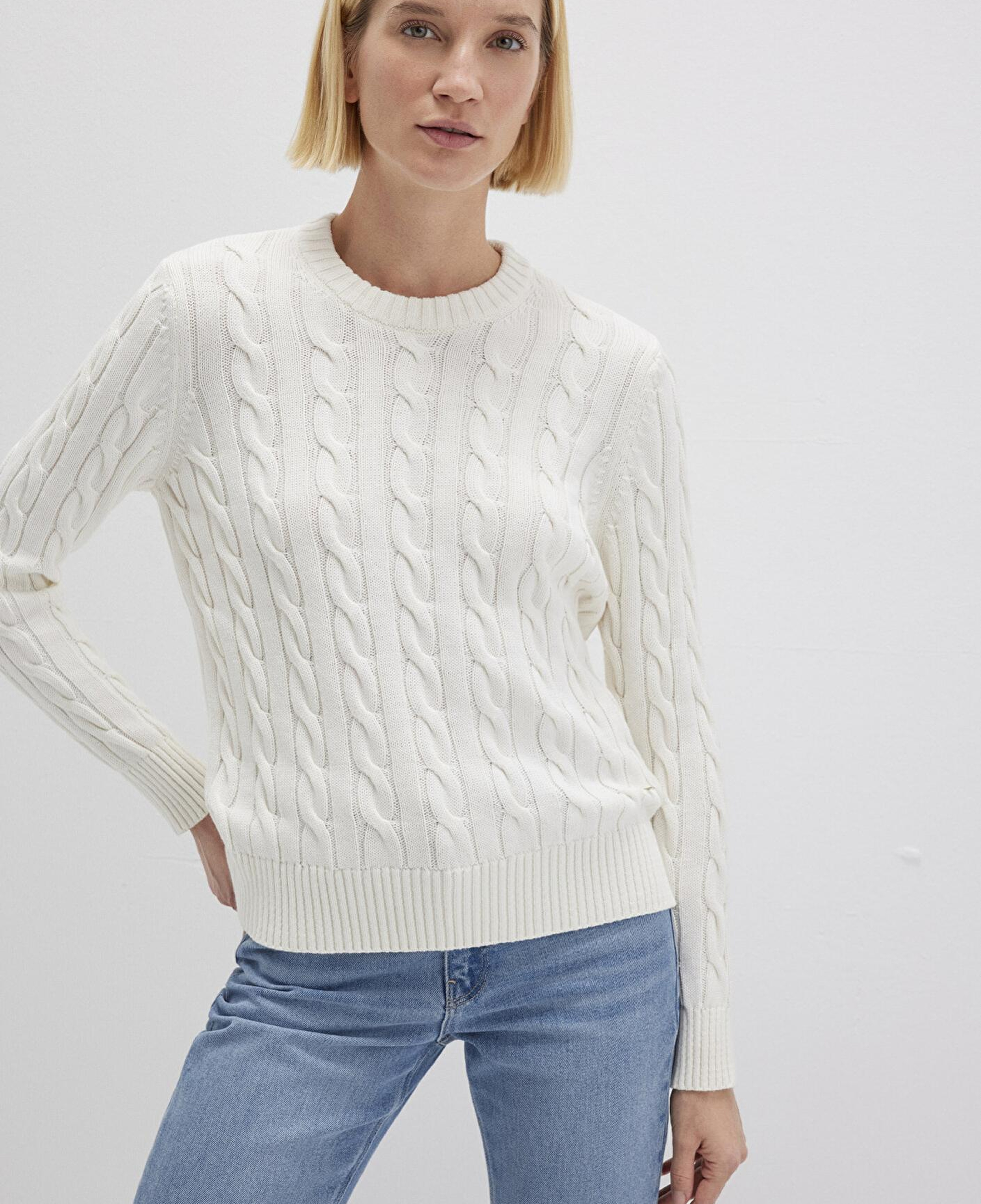 Mavi İpek Karışımlı Bisiklet Yaka Ekru Kazak Slim Fit / Dar Kesim 1710721-70057