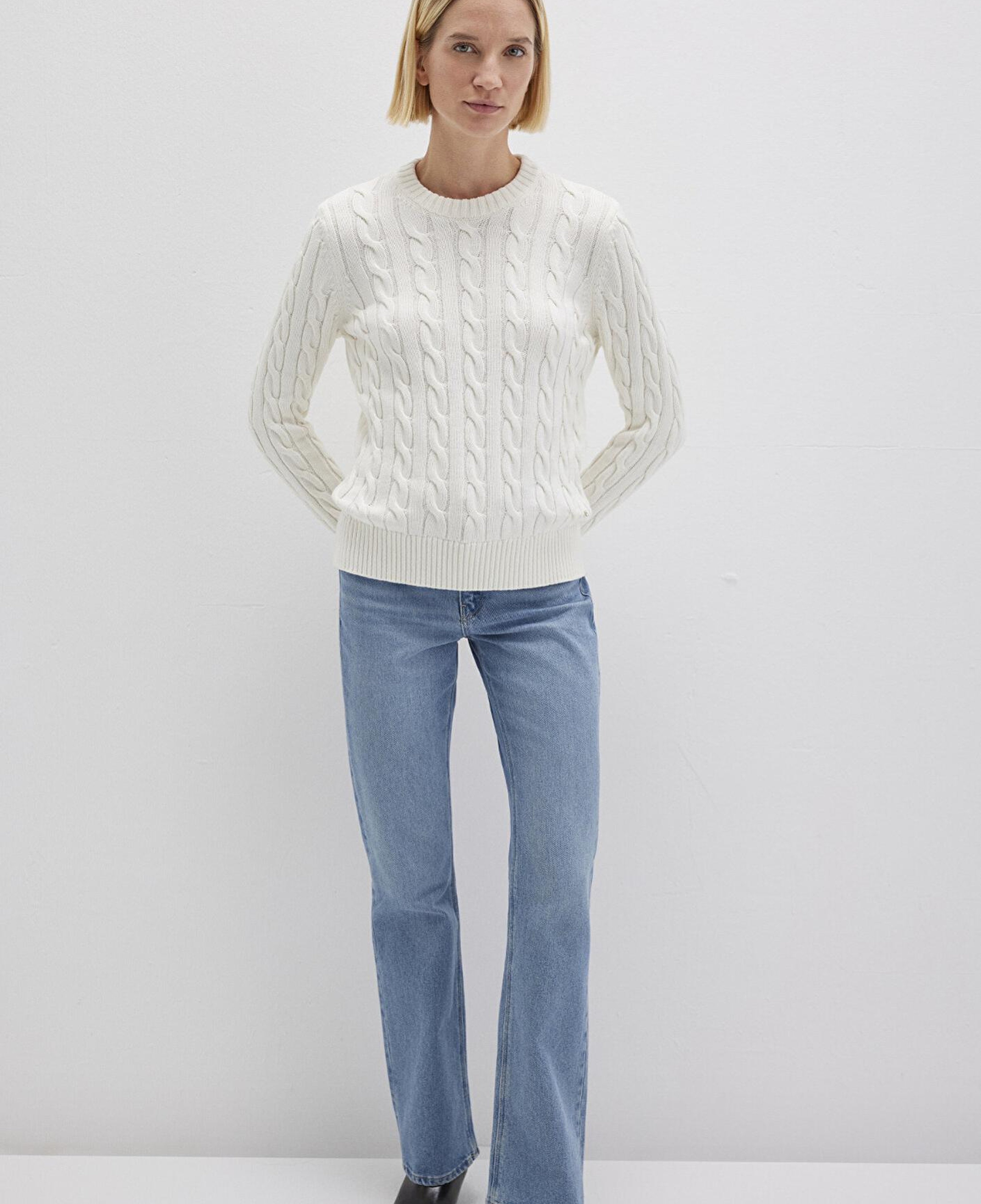 Mavi İpek Karışımlı Bisiklet Yaka Ekru Kazak Slim Fit / Dar Kesim 1710721-70057