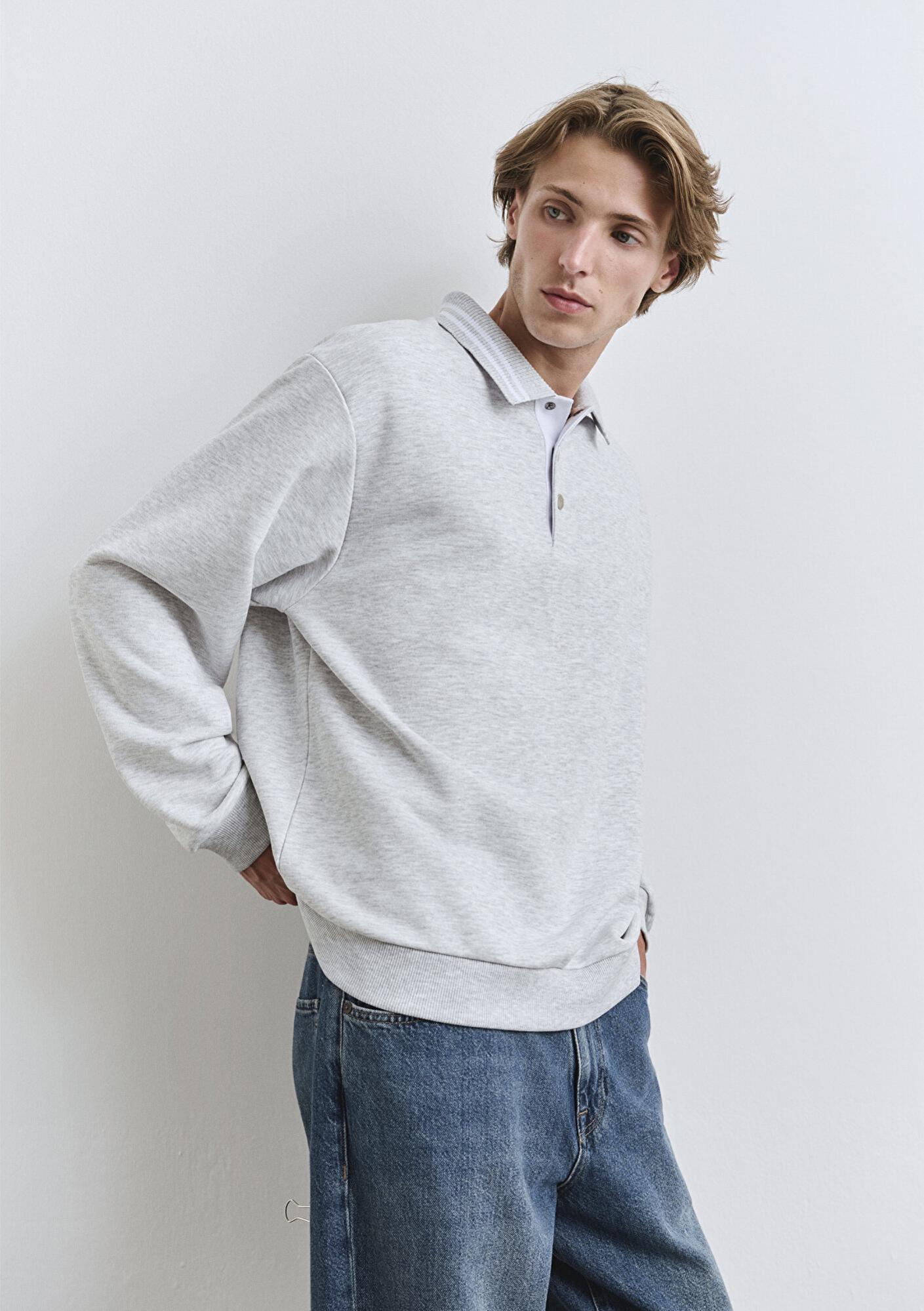 Mavi Polo Yaka Gri Sweatshirt 0S10390-82498