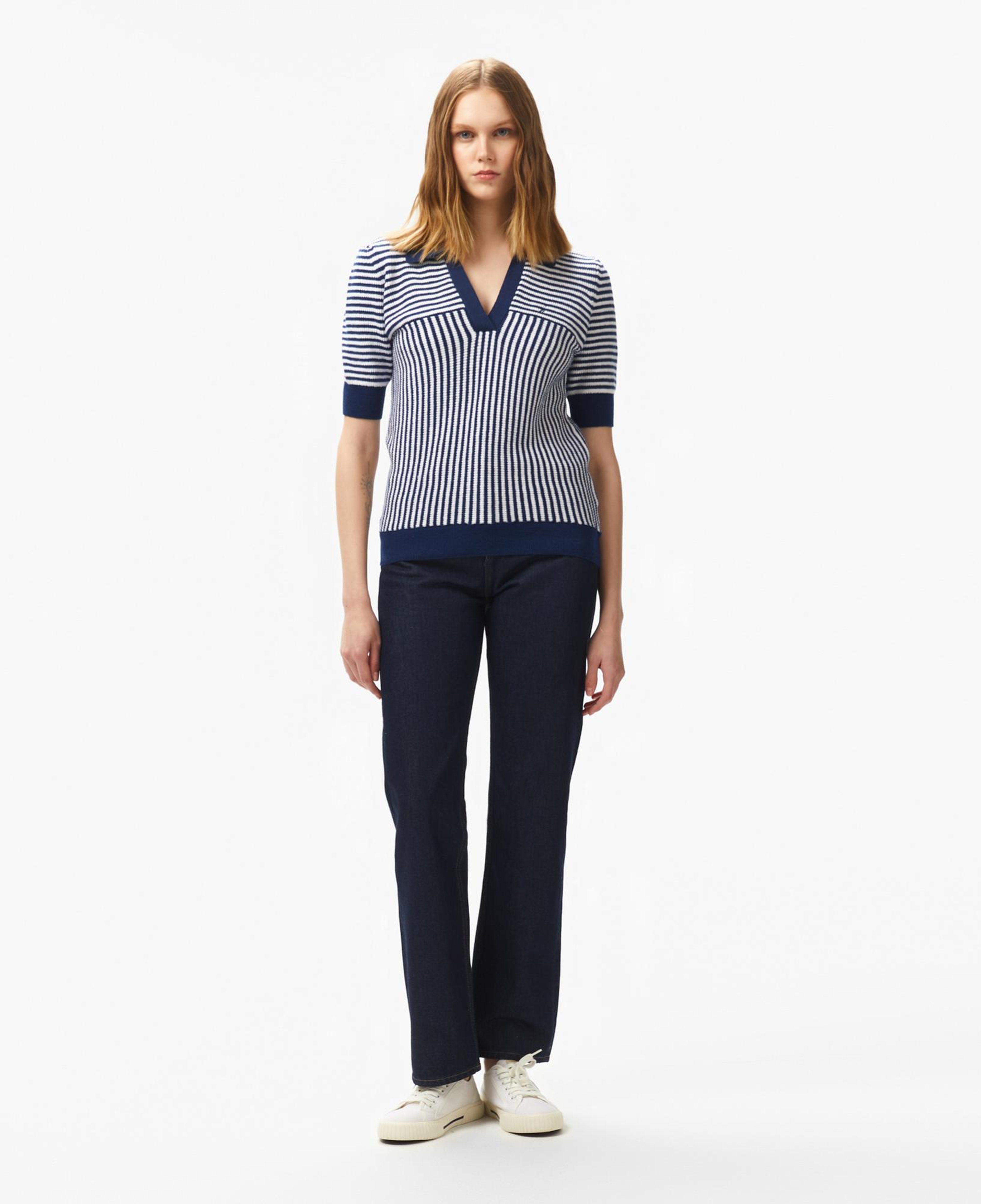 Nautica Kadın Lacivert Regular Fit Çizgili Triko