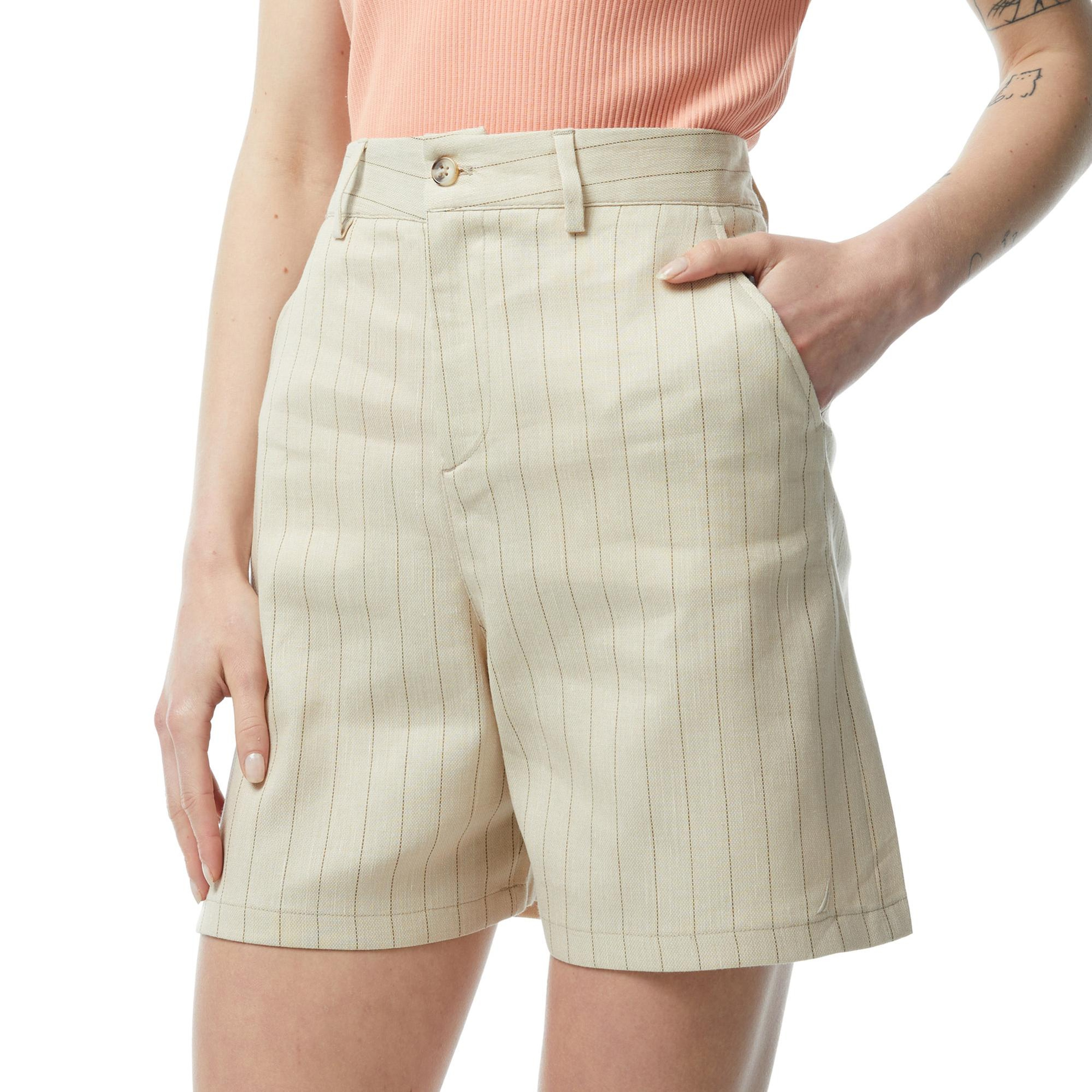 Nautica Kadın Bej Relaxed Fit Çizgili Şort