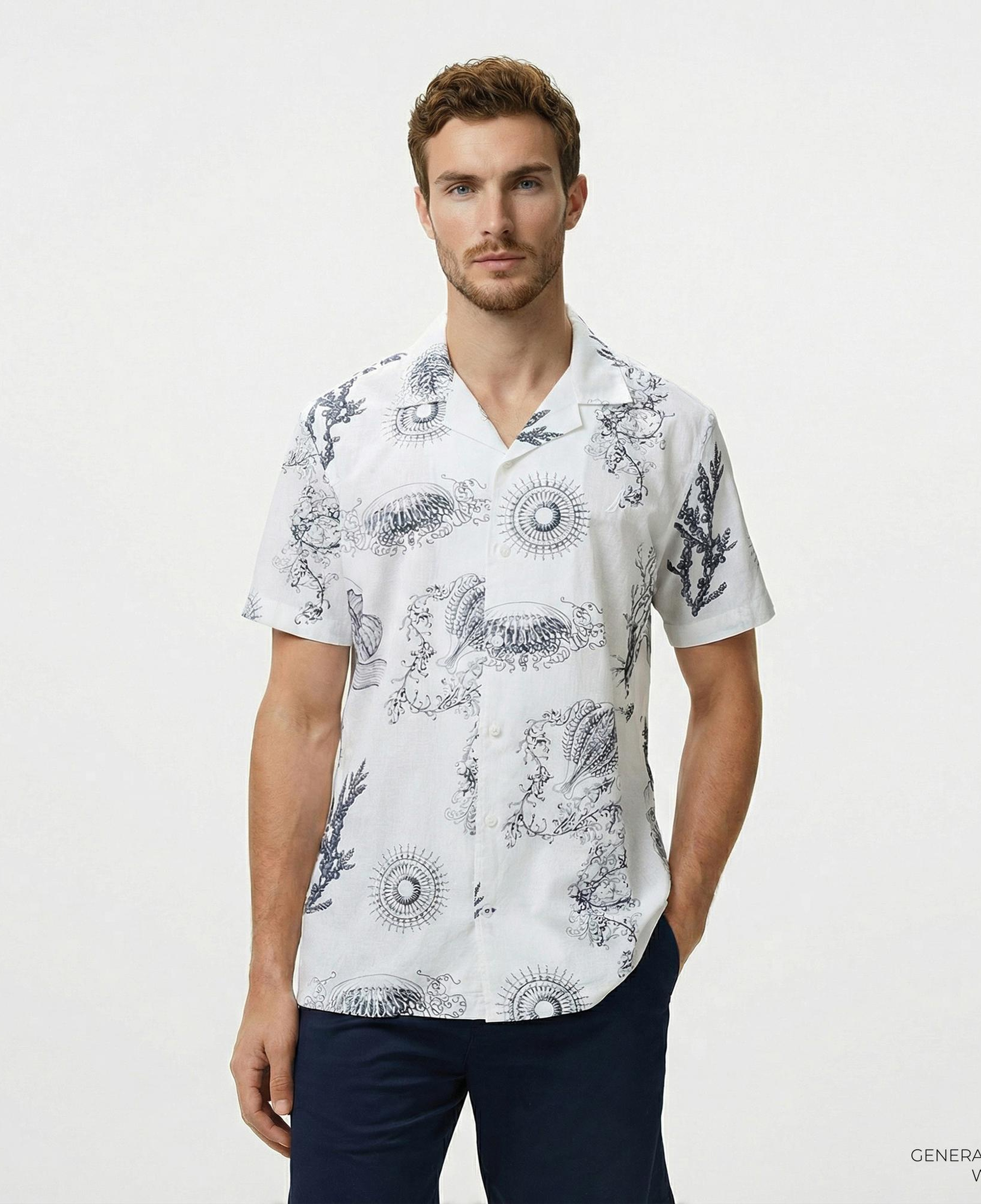 Nautica Erkek Beyaz Classic Fit Desenli Gömlek