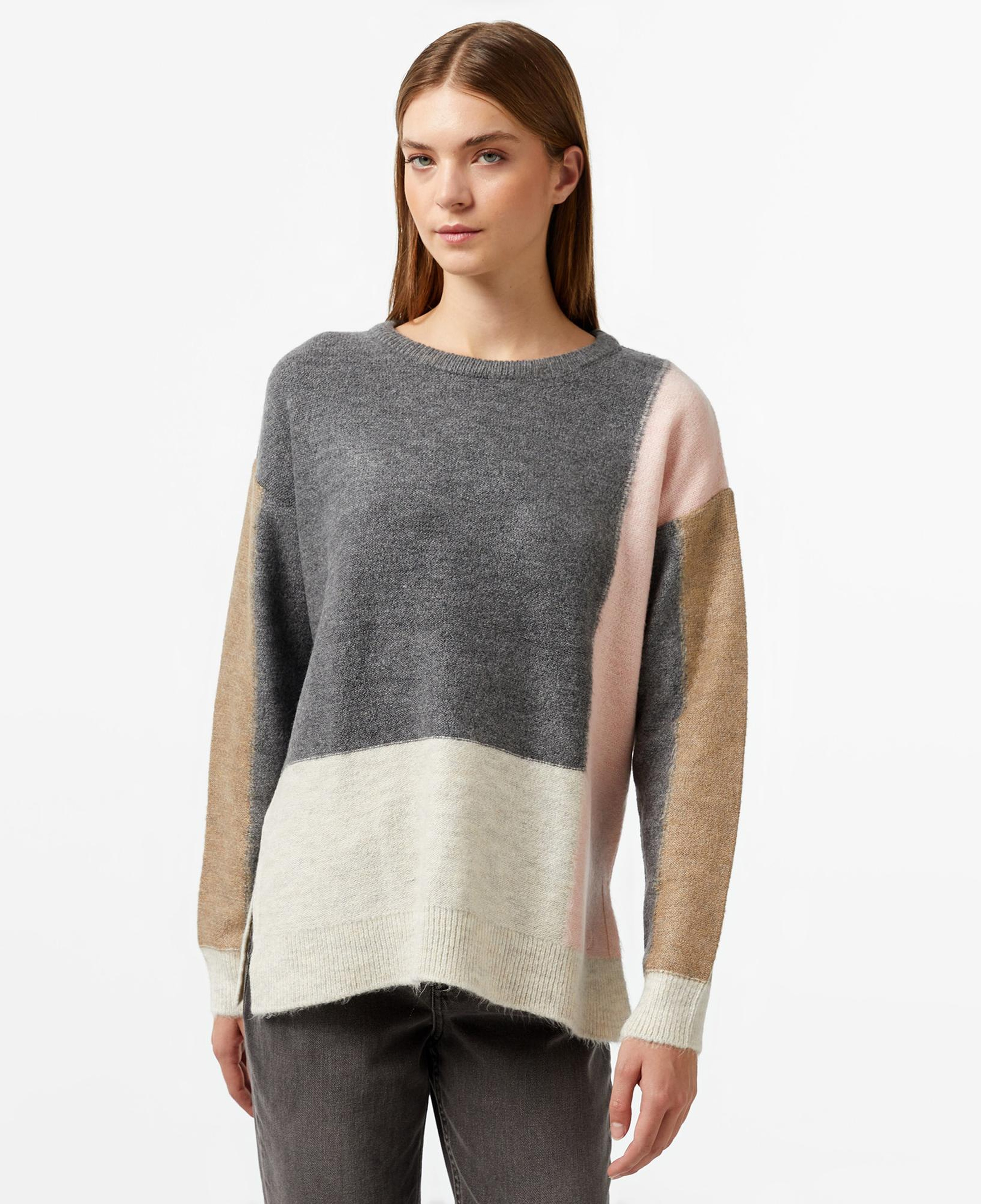 Nautica Kadın Gri Renk Bloklu Regular Fit Triko