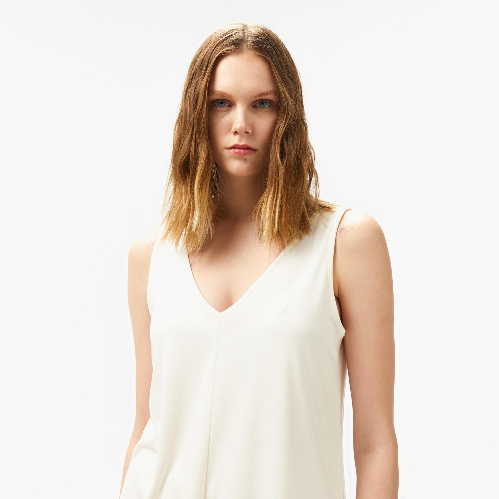 Nautica Kadın Krem Rengi Relaxed Fit T-Shirt