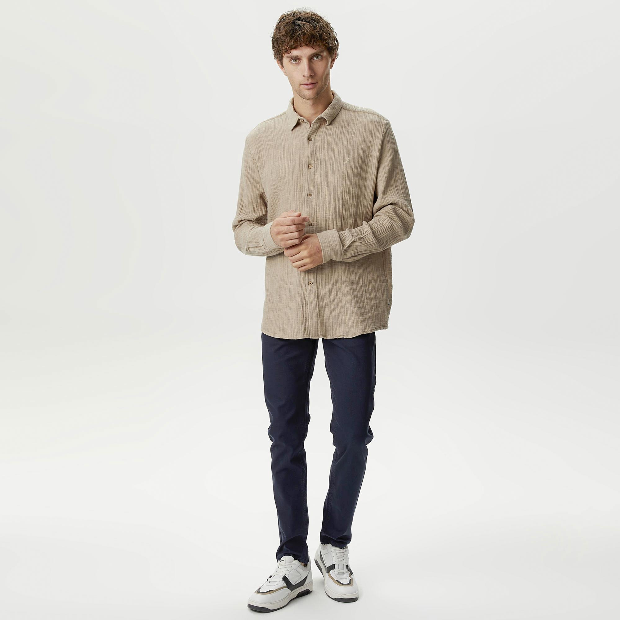Nautica Erkek Bej Classic Fit Gömlek