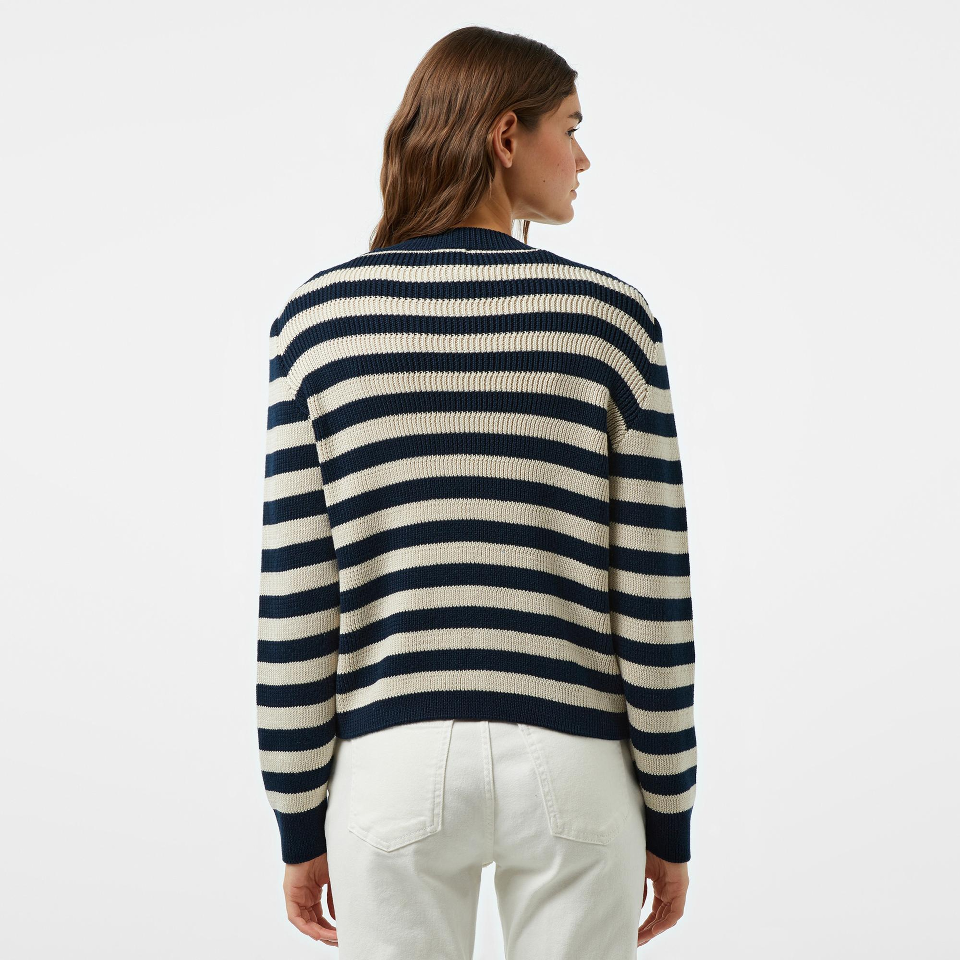 Nautica Kadın Lacivert Çizgili Regular Fit Hırka