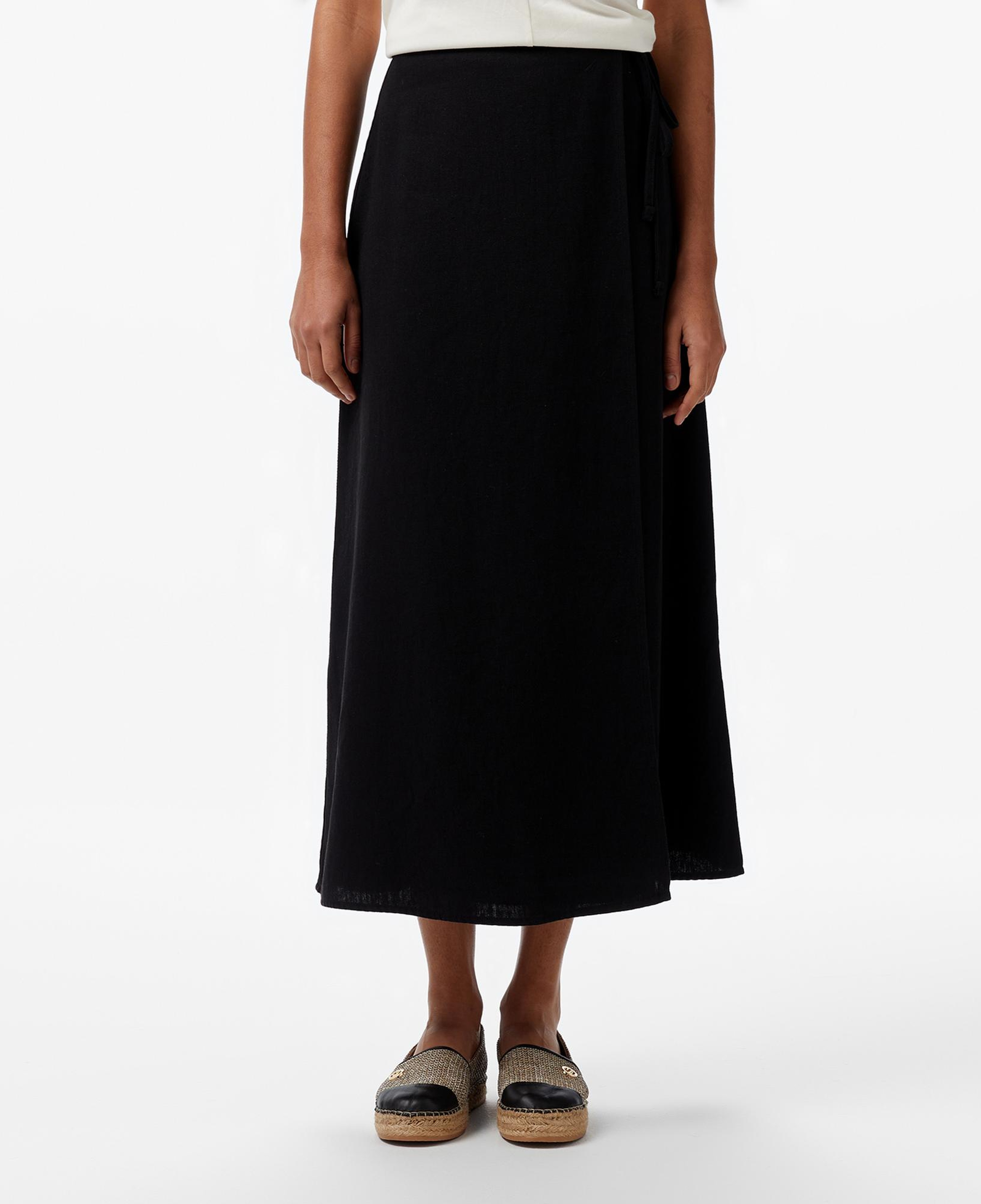 Nautica Kadın Siyah Regular Fit Keten Karışımlı Etek