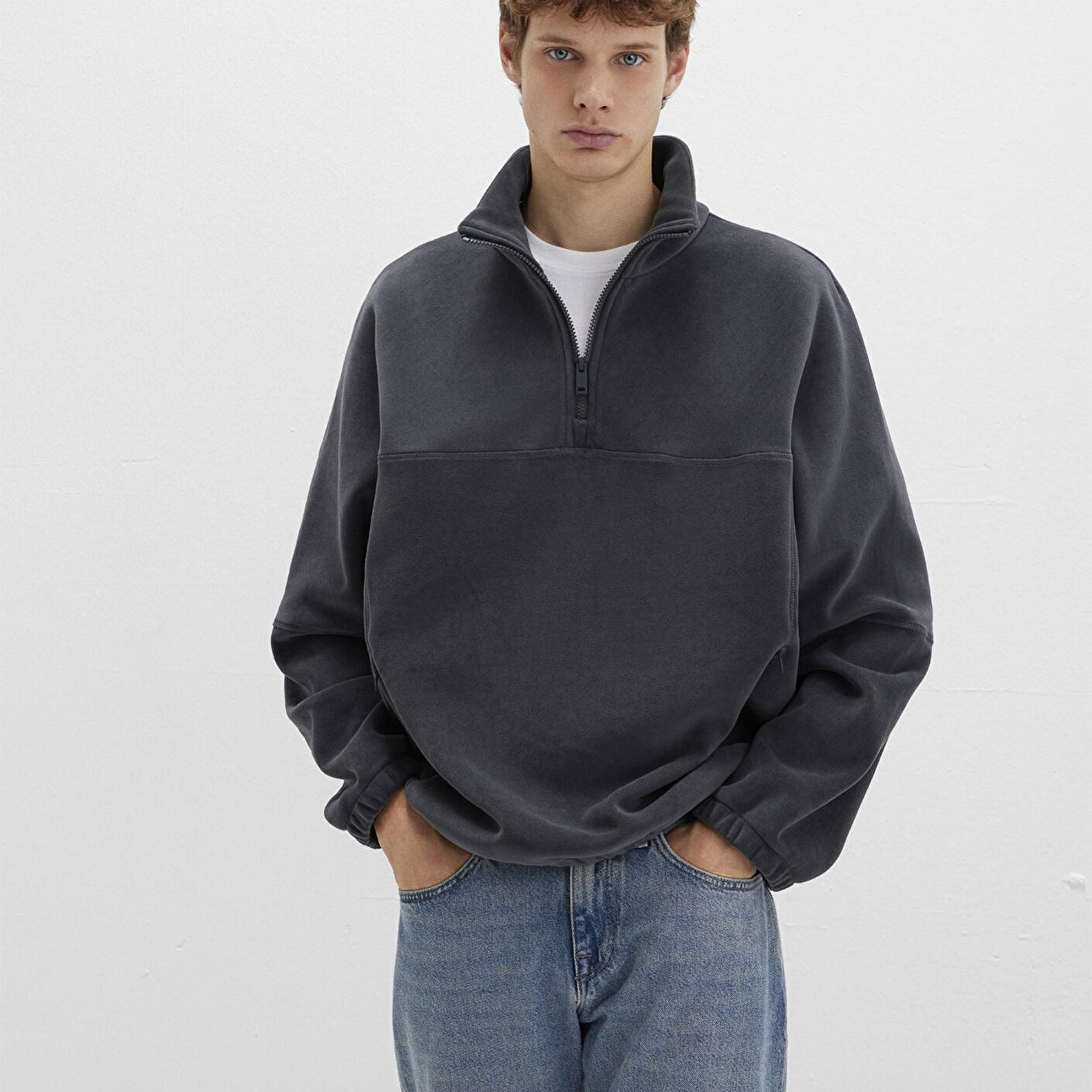 Mavi Dik Yaka Antrasit Polar Sweatshirt Loose Fit / Bol Rahat Kesim 0110738-80776