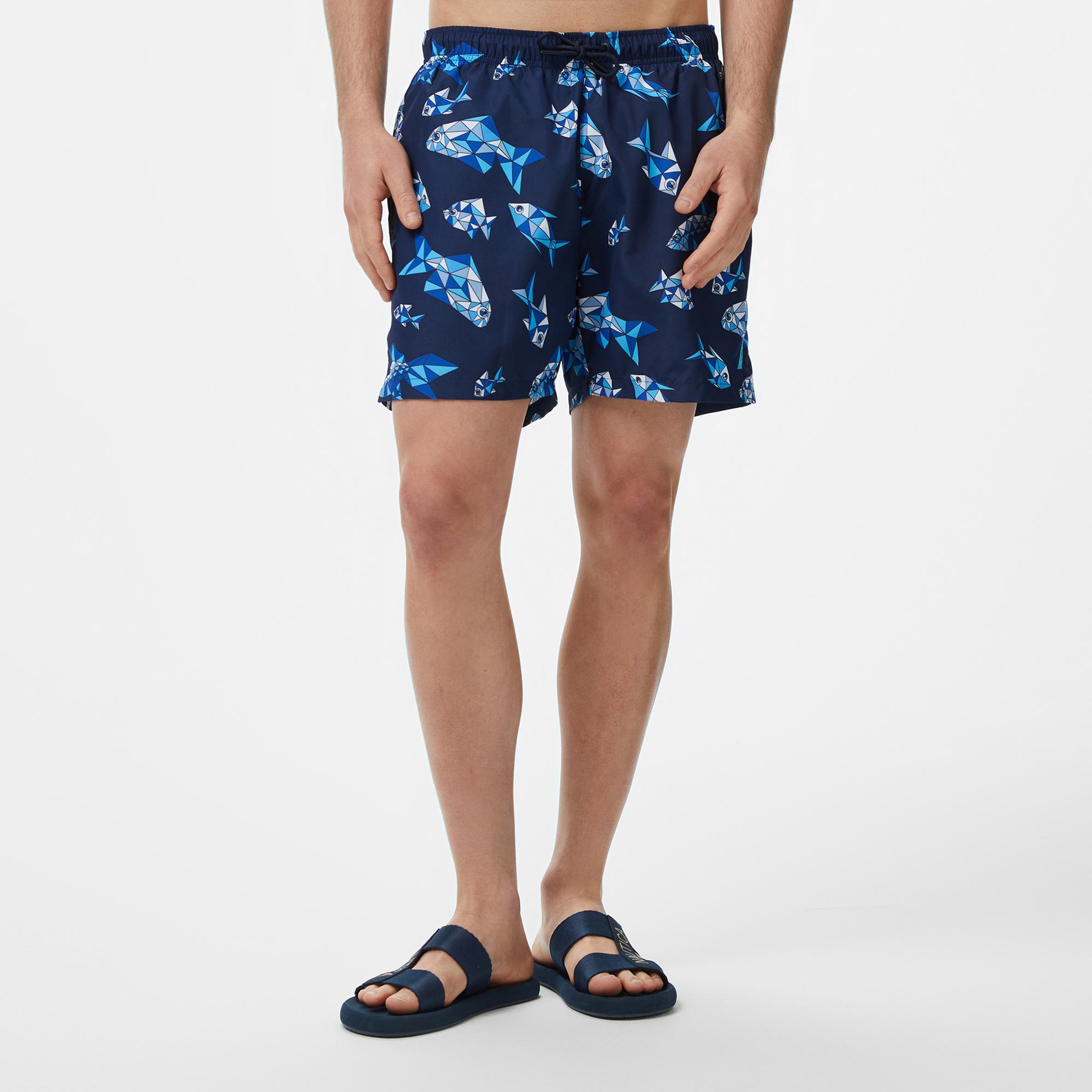 Nautica Erkek Lacivert Regular Fit Desenli Deniz Şortu
