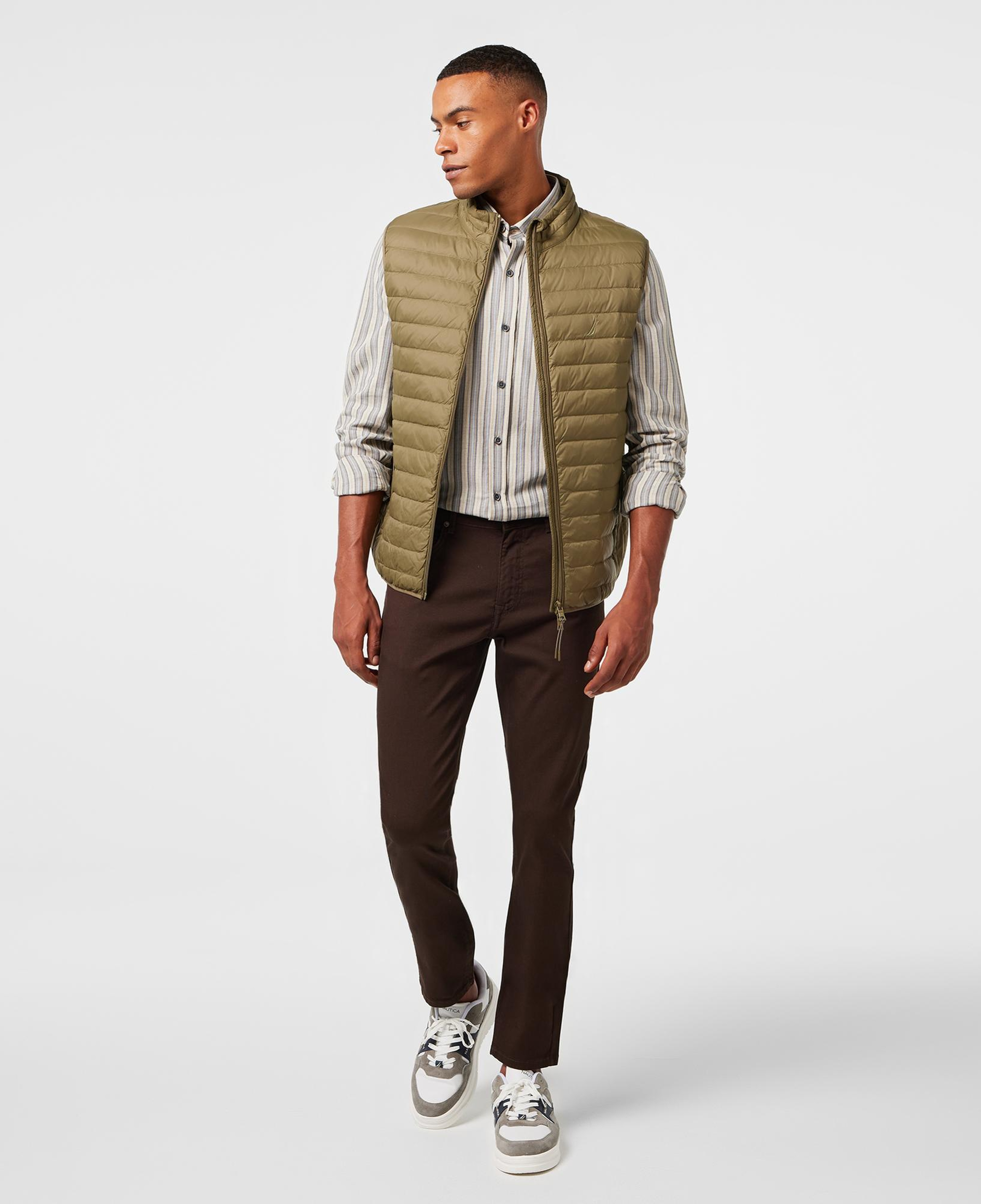 Nautica Erkek Haki Su Kaydırma Özellikli Kaz Tüyü Yelek