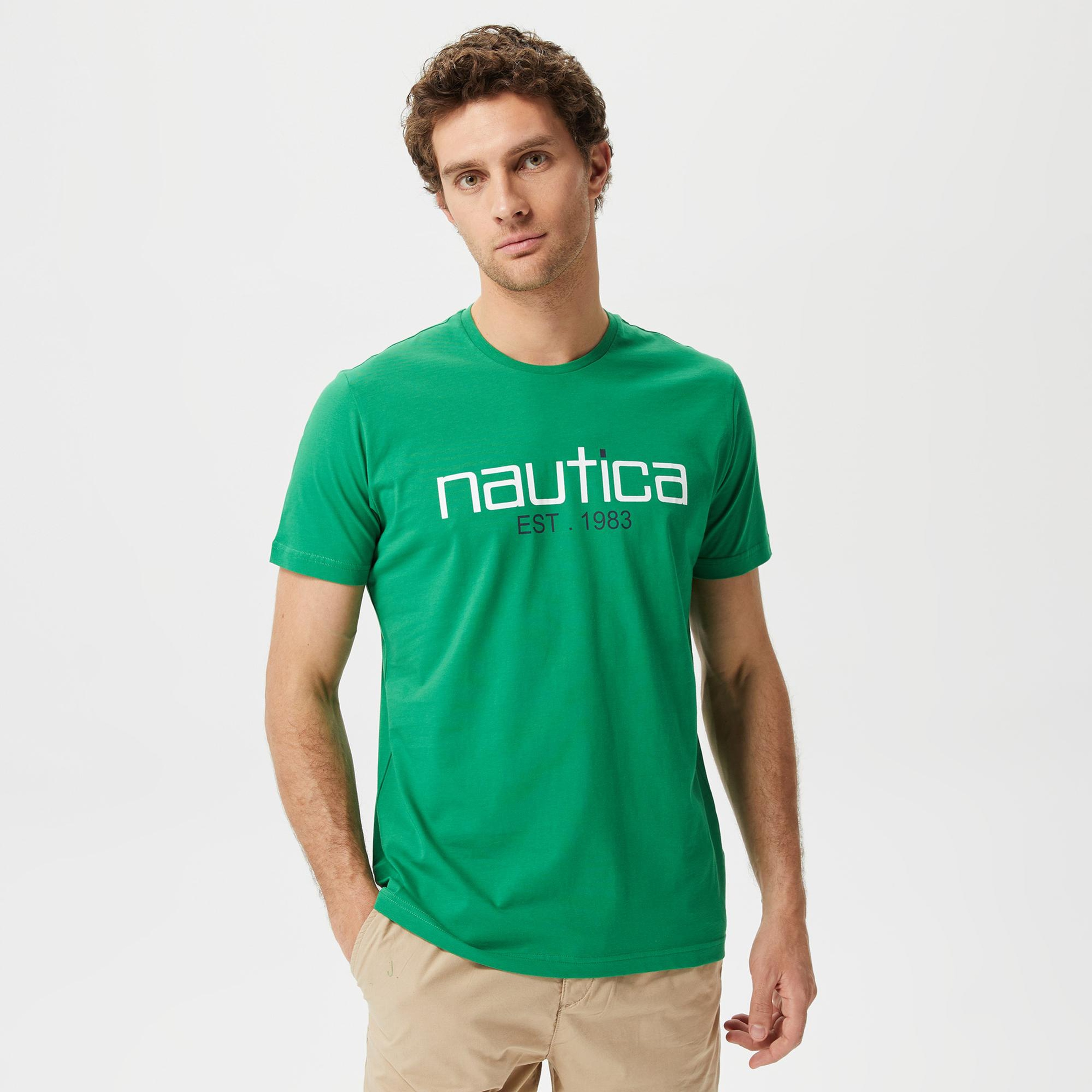 Nautica Erkek Yeşil Desenli Standart Fit T-Shirt