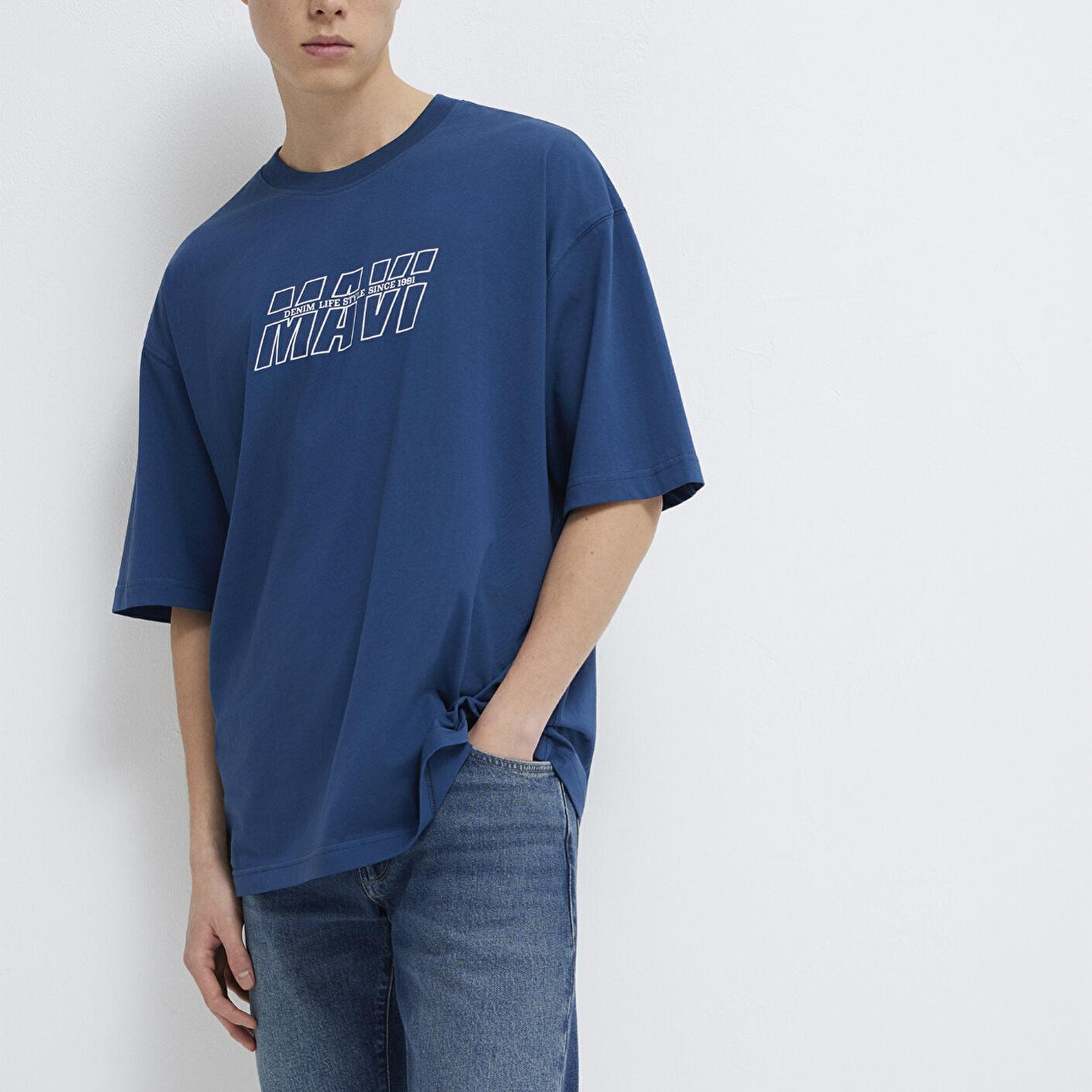Mavi Mavi Baskılı Lacivert Tişört Oversize / Geniş Kesim 0611827-89287