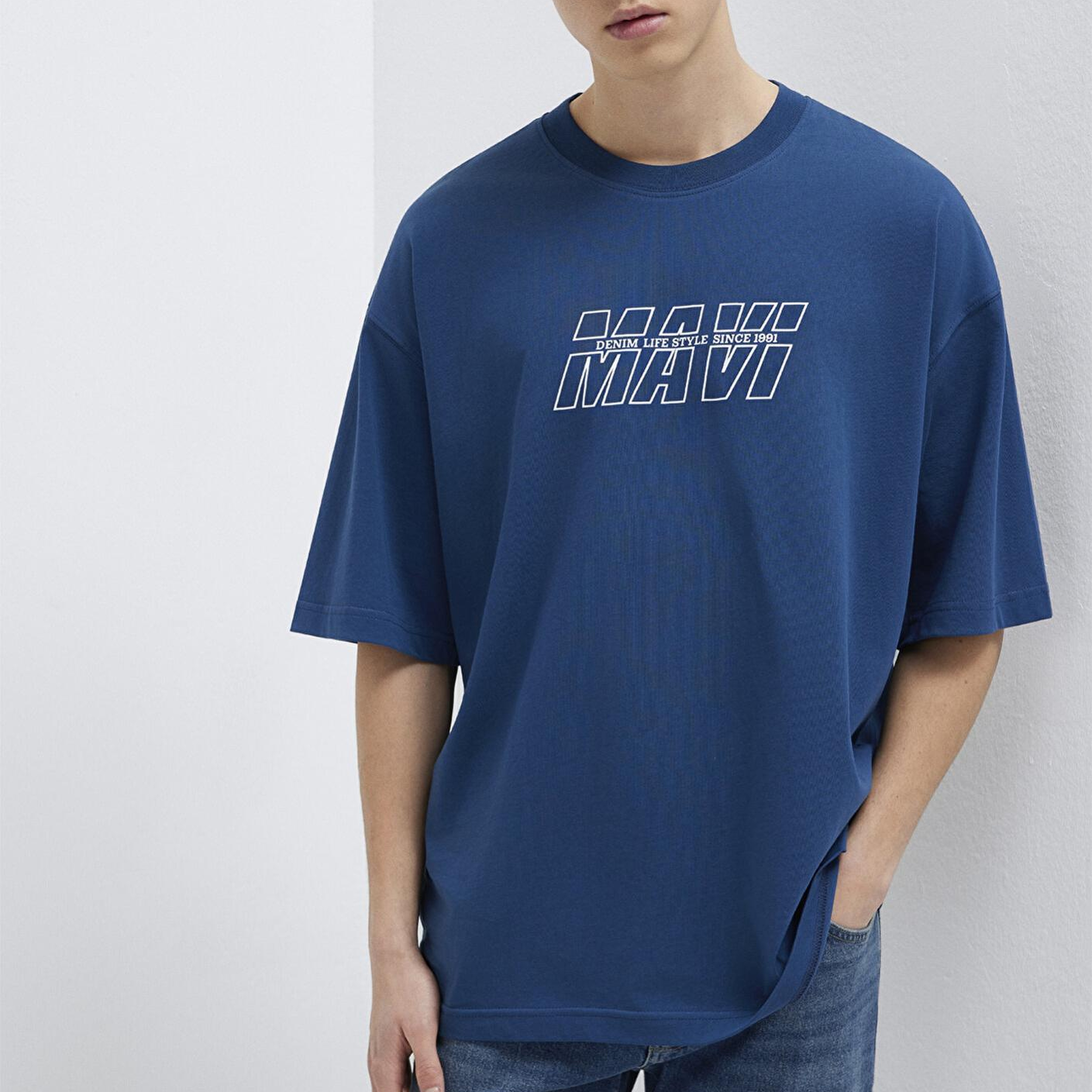 Mavi Mavi Baskılı Lacivert Tişört Oversize / Geniş Kesim 0611827-89287