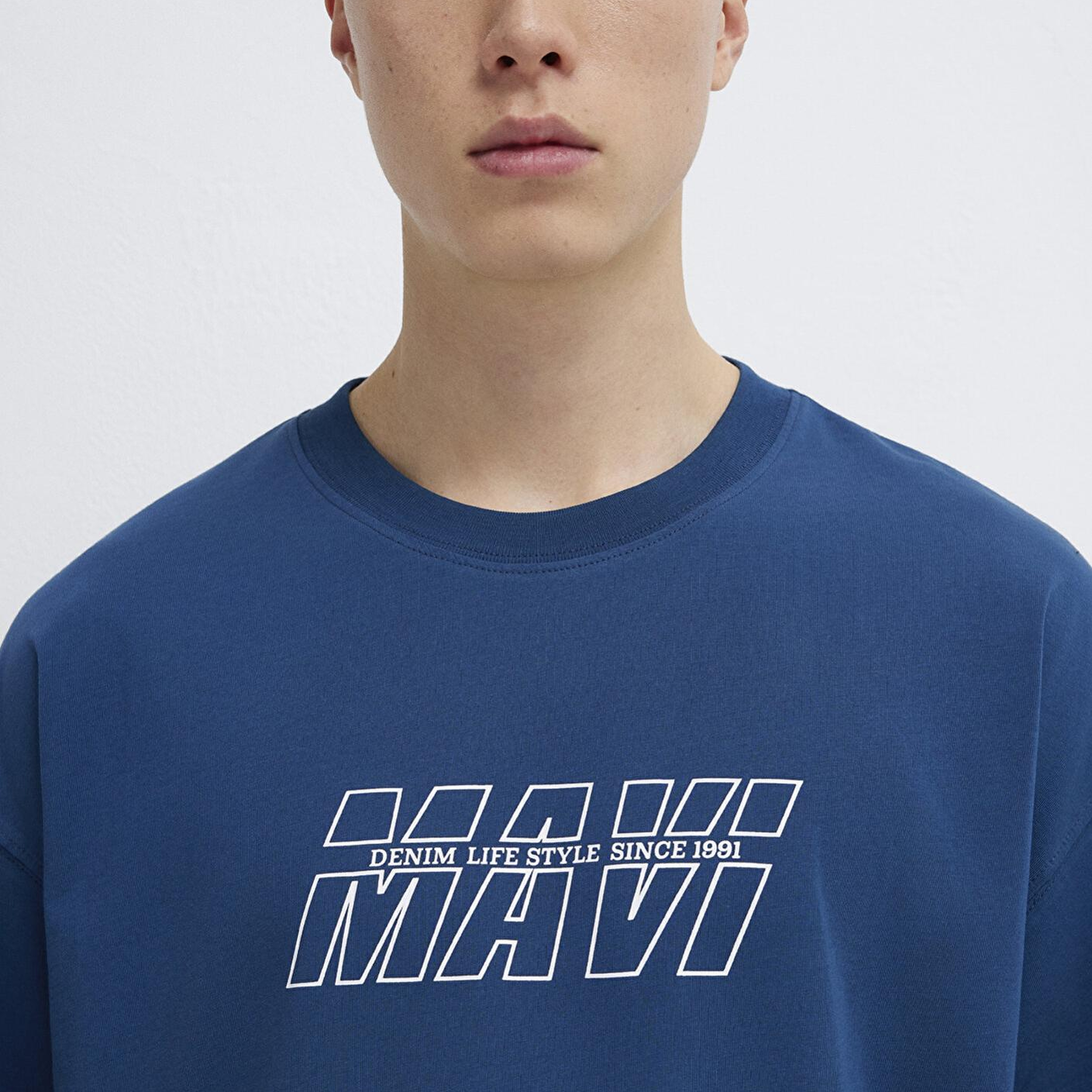 Mavi Mavi Baskılı Lacivert Tişört Oversize / Geniş Kesim 0611827-89287