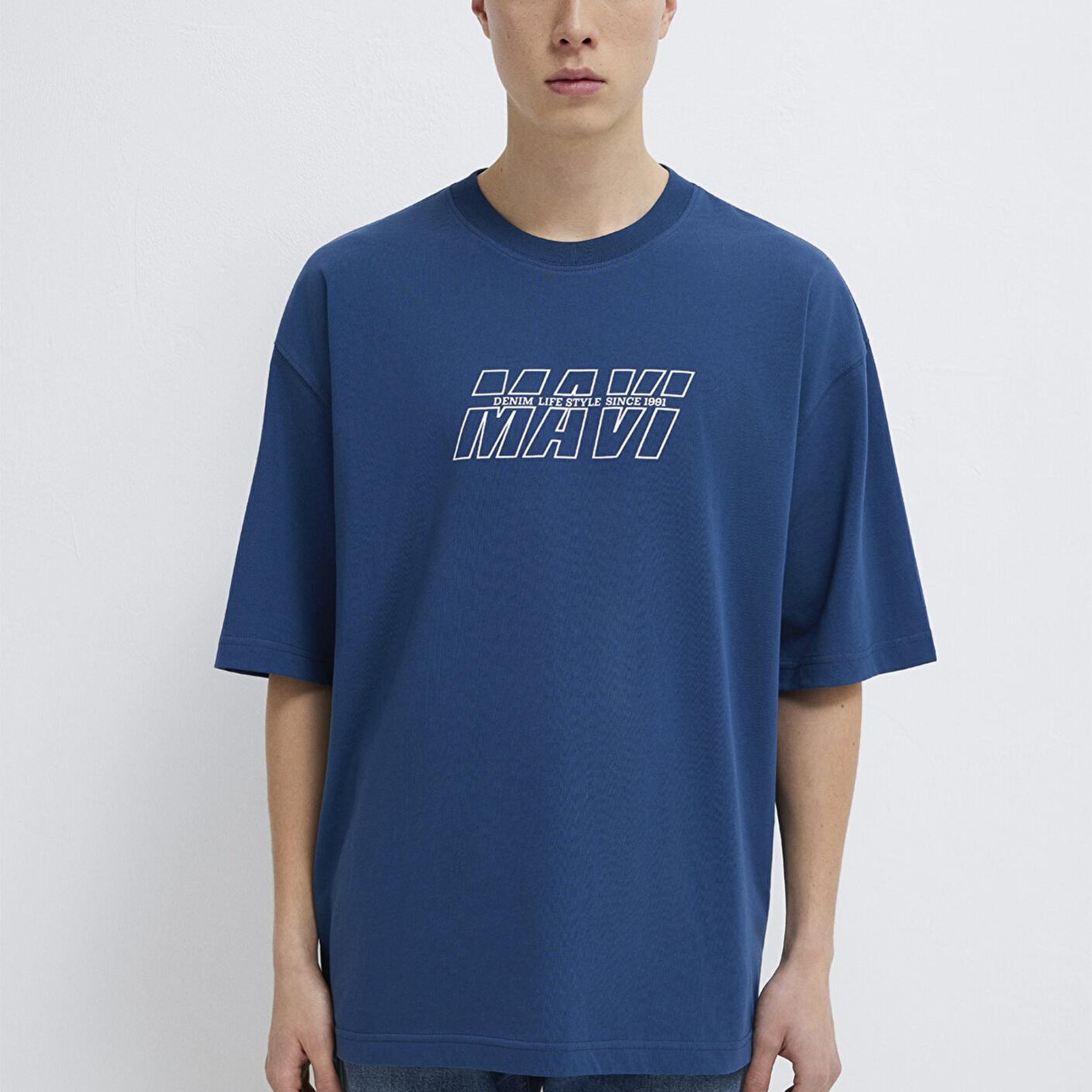 Mavi Mavi Baskılı Lacivert Tişört Oversize / Geniş Kesim 0611827-89287