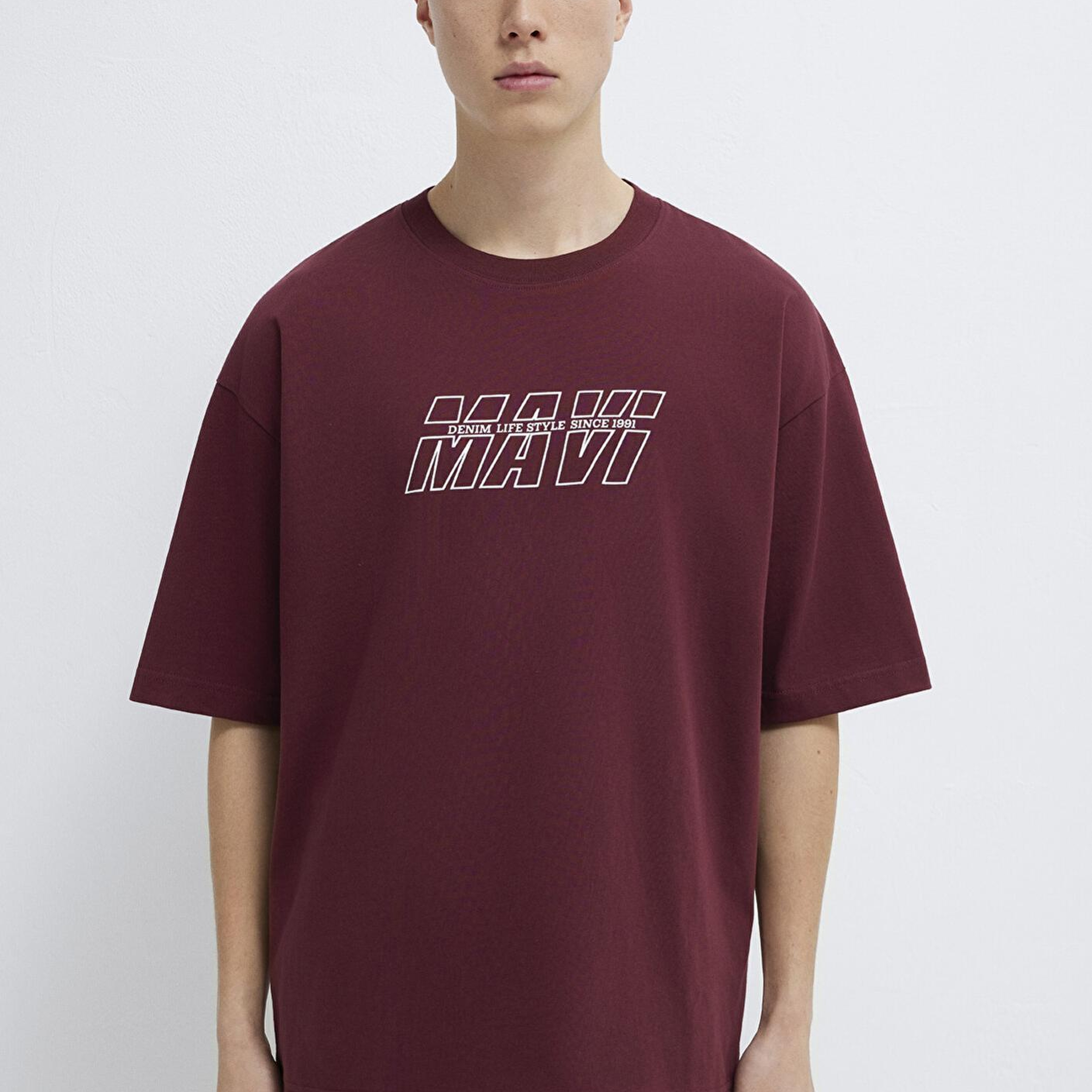 Mavi Mavi Baskılı Bordo Tişört Oversize / Geniş Kesim 0611827-70396