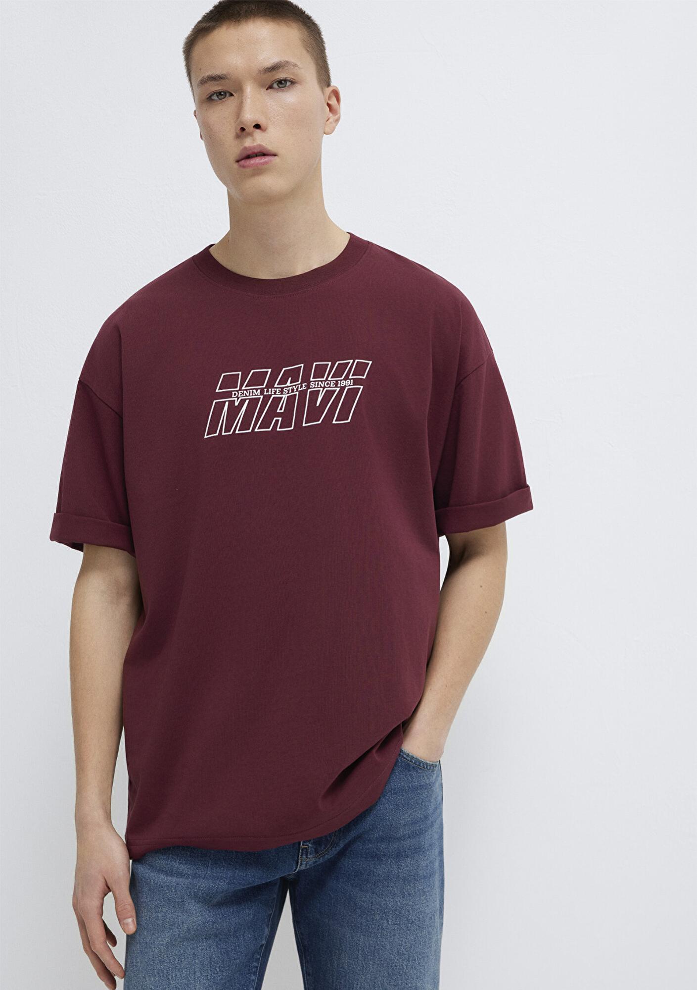 Mavi Mavi Baskılı Bordo Tişört Oversize / Geniş Kesim 0611827-70396